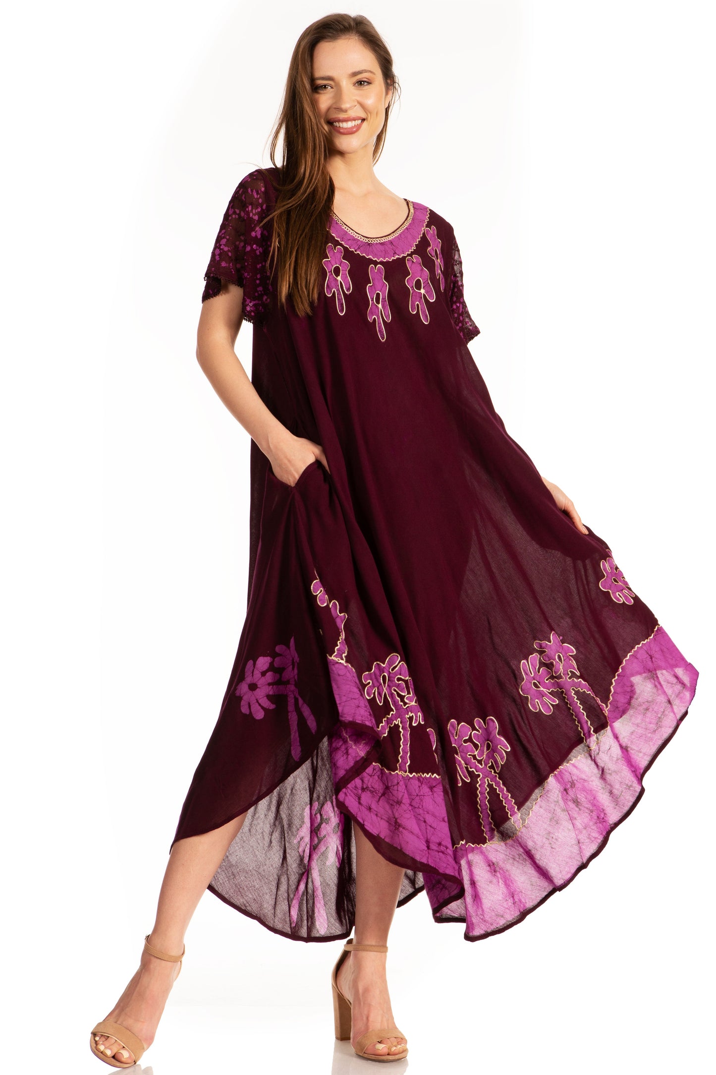 Sakkas Batik Palm Tree Cap Sleeve Caftan Dress / Cover Up - Concordia Style Boutique