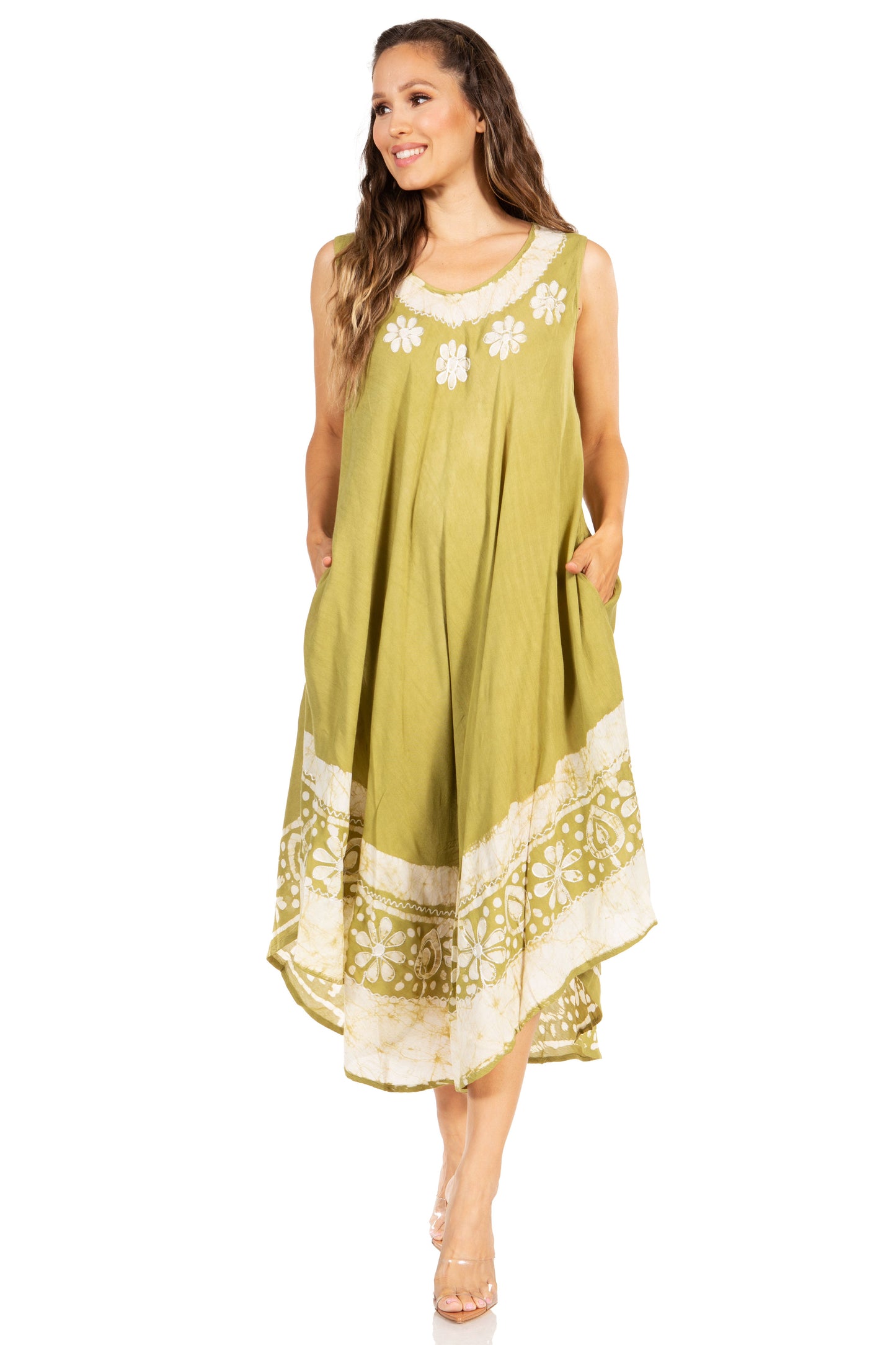 Sakkas Batik Flower Caftan Tank Dress / Cover Up - Concordia Style Boutique