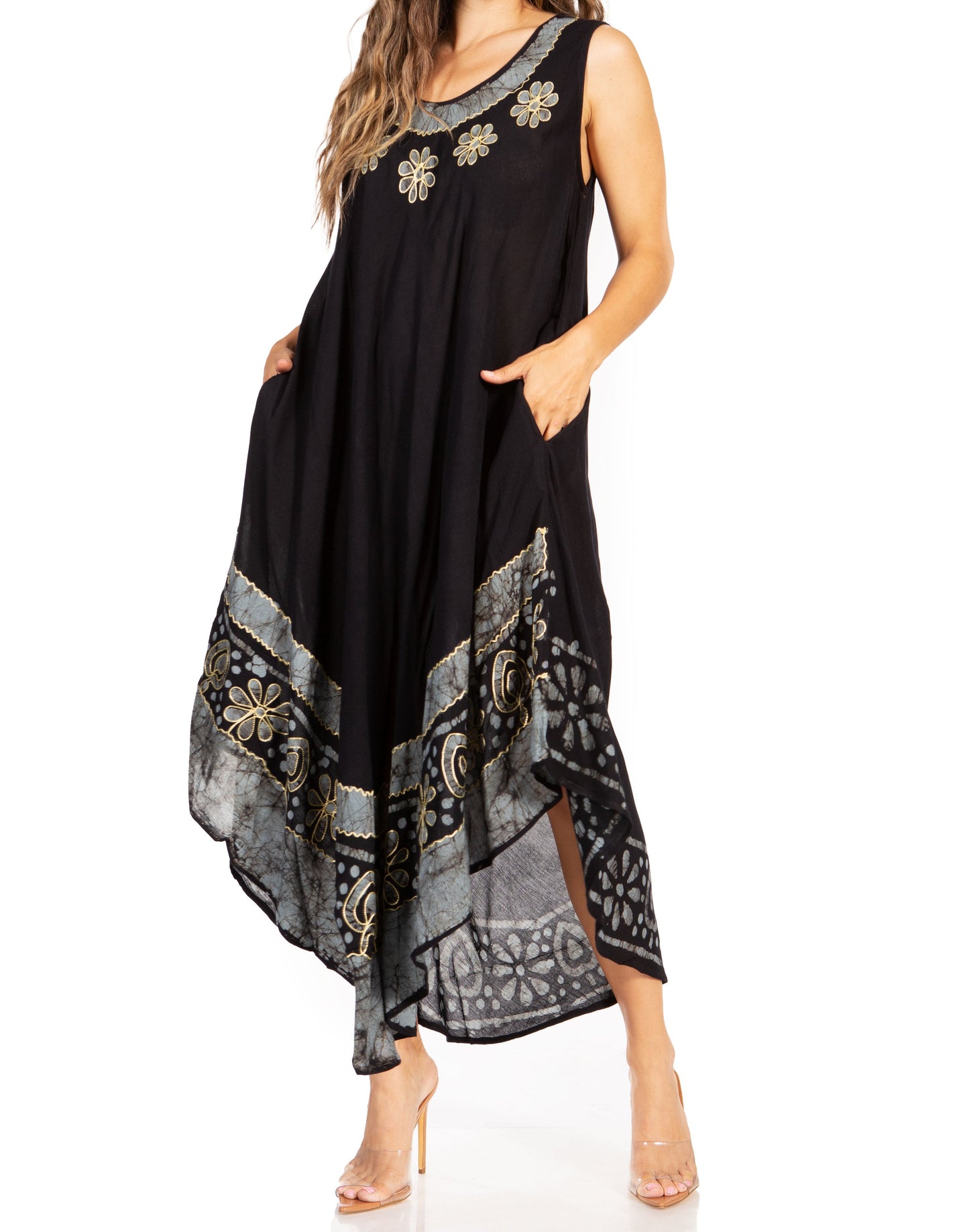 Sakkas Batik Flower Caftan Tank Dress / Cover Up - Concordia Style Boutique
