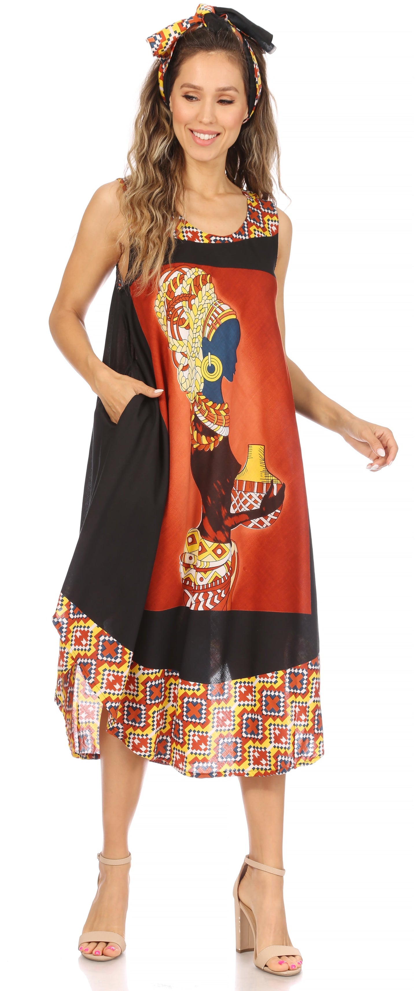 Sakkas Urbi Women's Casual African Print Beach Sleeveless Cover-up Caftan Dress - Concordia Style Boutique