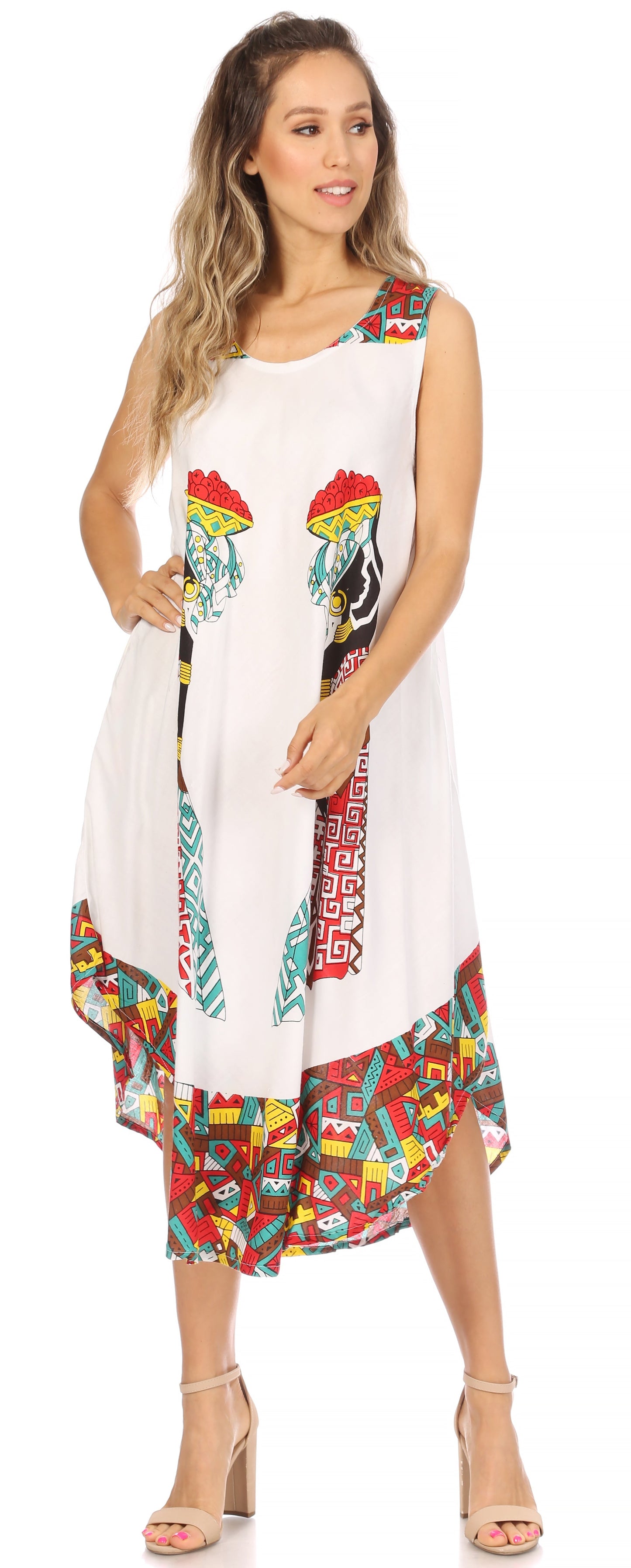 Sakkas Urbi Women's Casual African Print Beach Sleeveless Cover-up Caftan Dress - Concordia Style Boutique