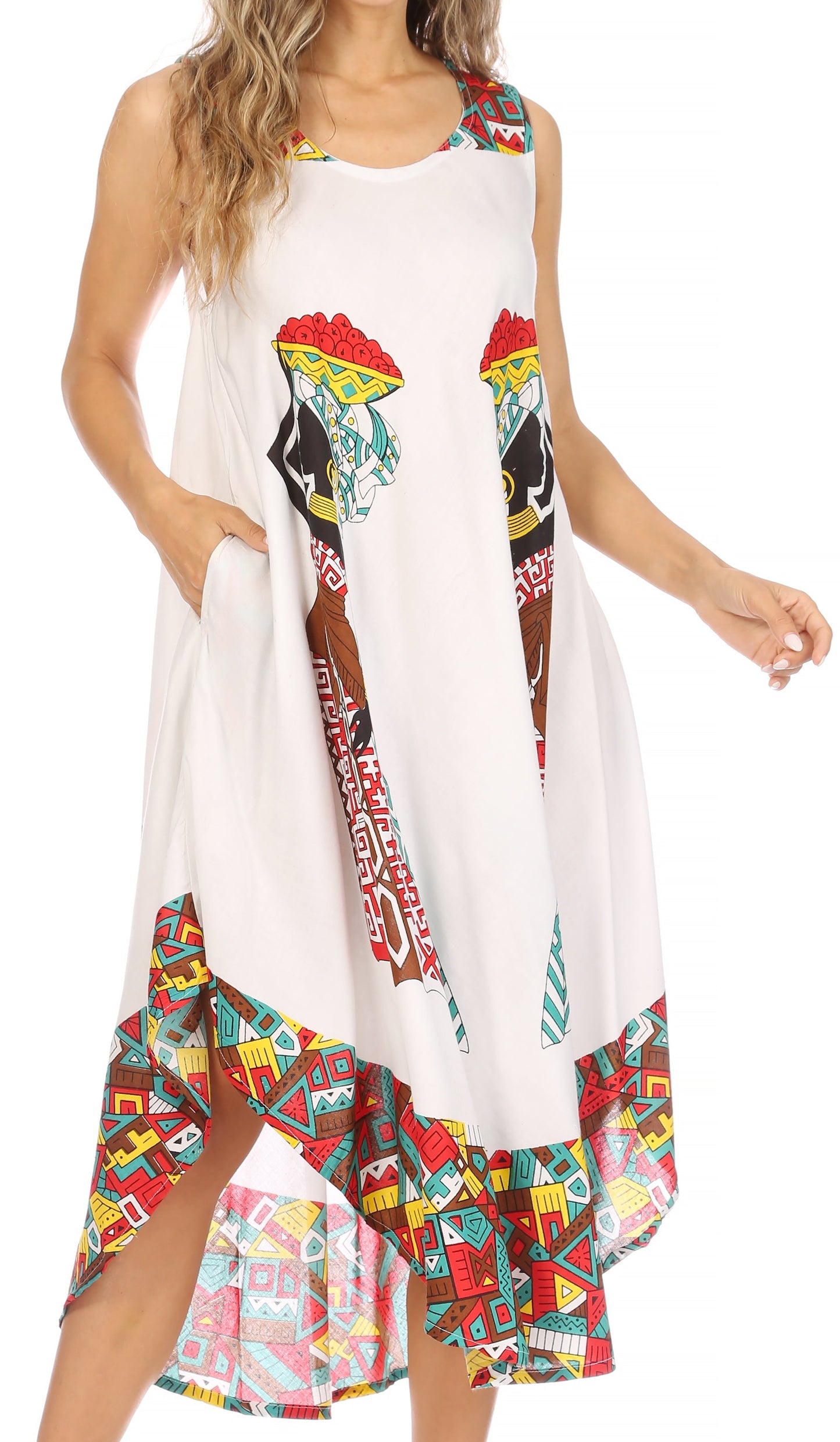 Sakkas Urbi Women's Casual African Print Beach Sleeveless Cover-up Caftan Dress - Concordia Style Boutique