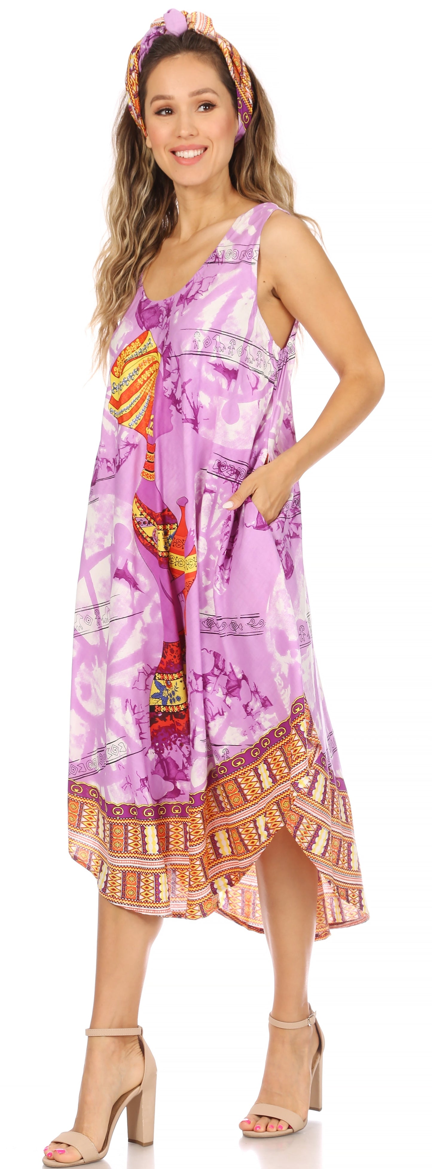 Sakkas Urbi Women's Casual African Print Beach Sleeveless Cover-up Caftan Dress - Concordia Style Boutique