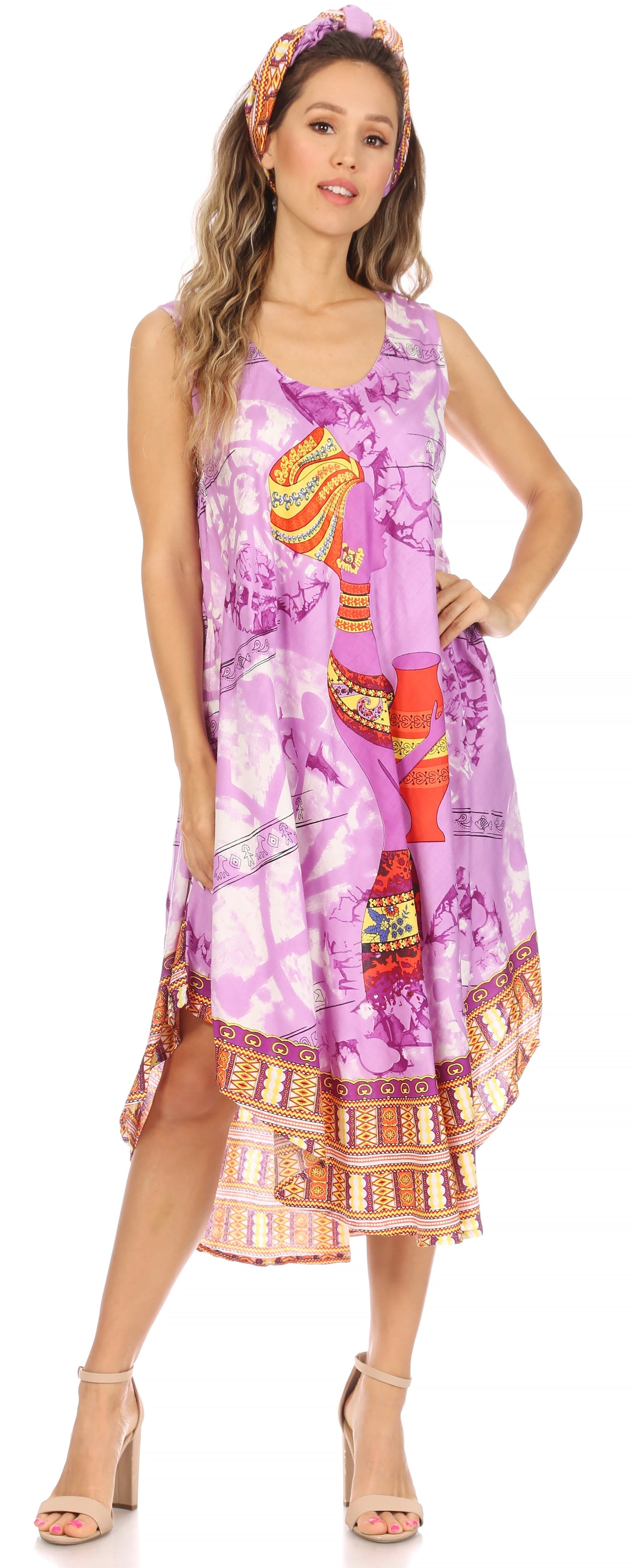 Sakkas Urbi Women's Casual African Print Beach Sleeveless Cover-up Caftan Dress - Concordia Style Boutique