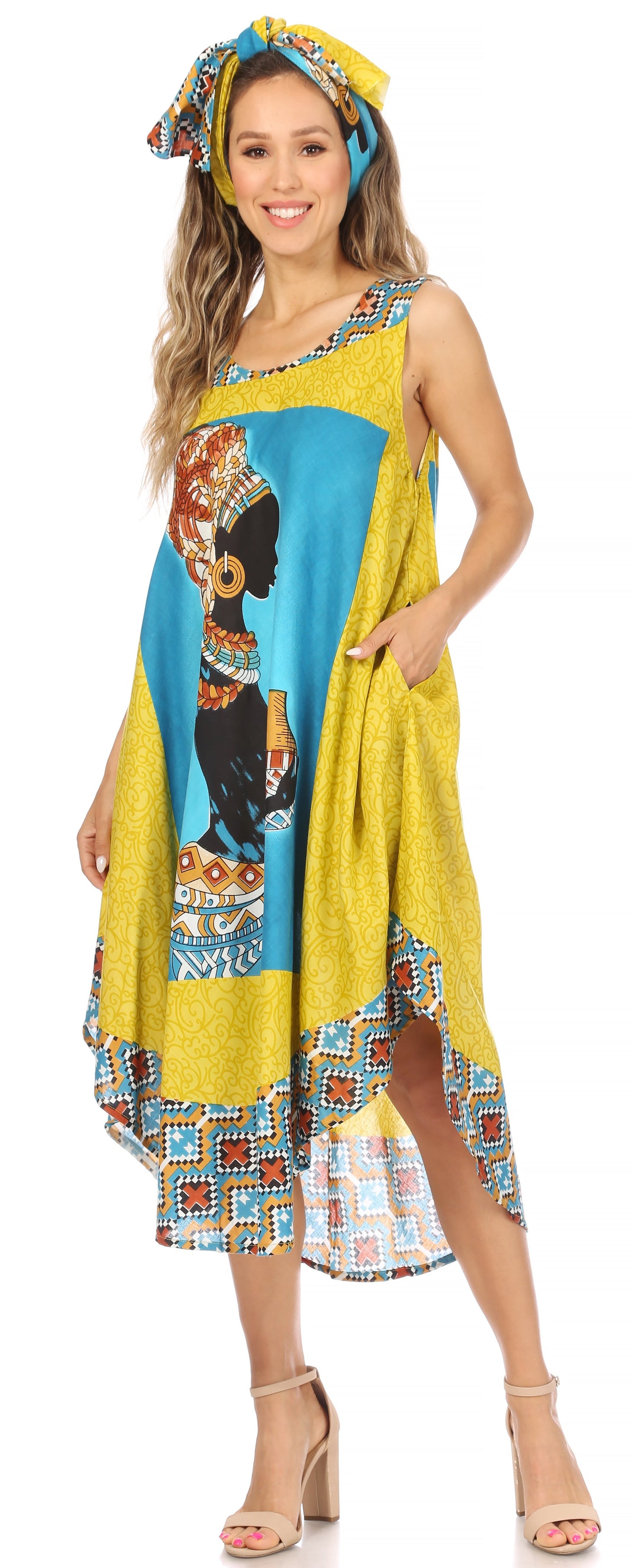 Sakkas Urbi Women's Casual African Print Beach Sleeveless Cover-up Caftan Dress - Concordia Style Boutique