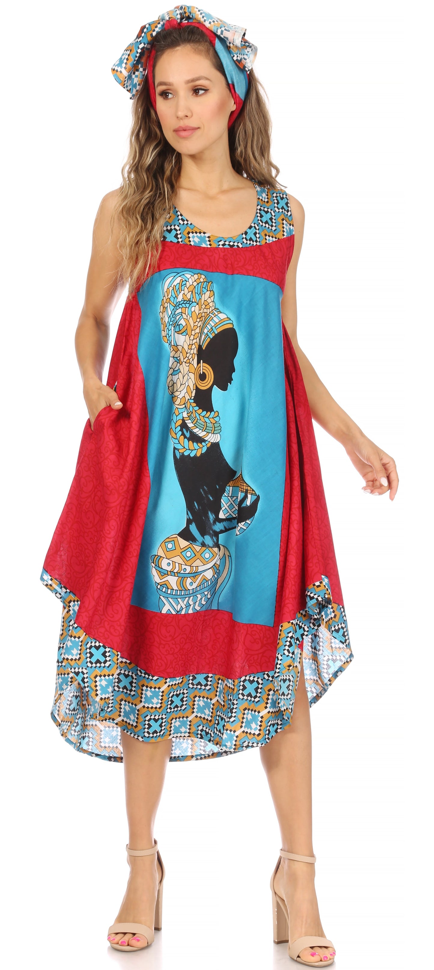 Sakkas Urbi Women's Casual African Print Beach Sleeveless Cover-up Caftan Dress - Concordia Style Boutique