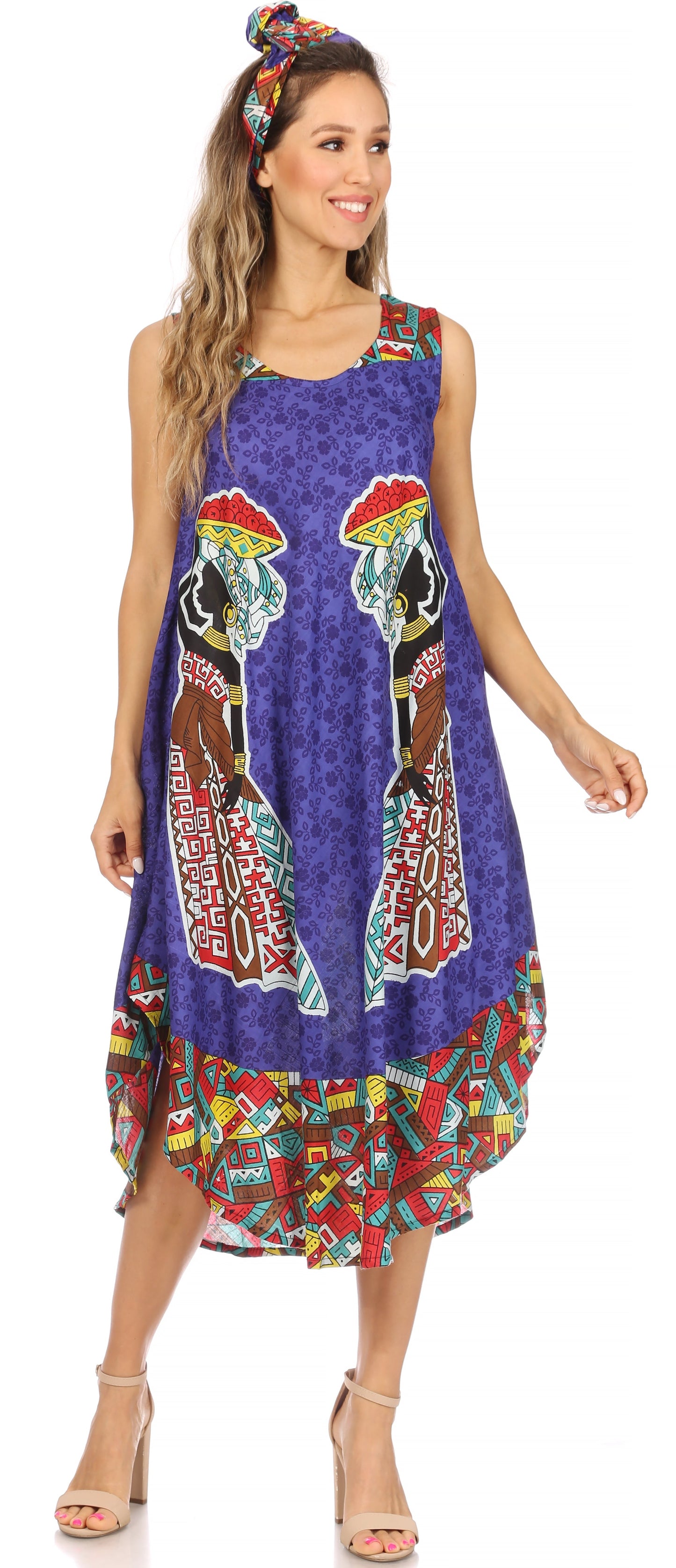 Sakkas Urbi Women's Casual African Print Beach Sleeveless Cover-up Caftan Dress - Concordia Style Boutique