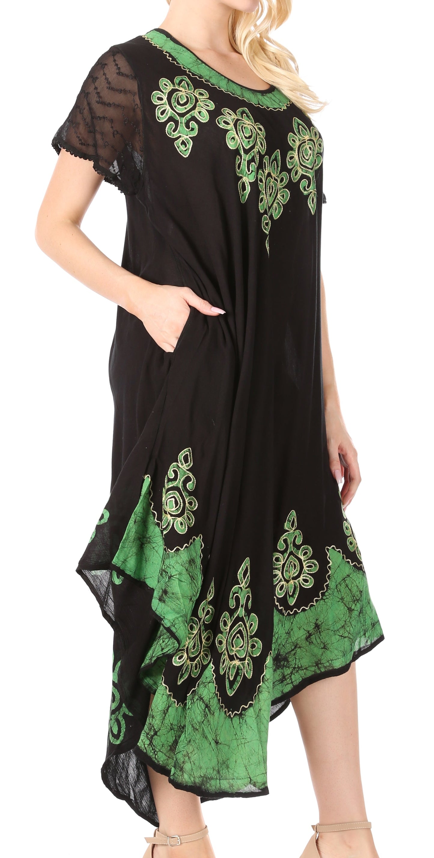 Sakkas Batik Hindi Cap Sleeve Caftan Dress / Cover Up - Concordia Style Boutique