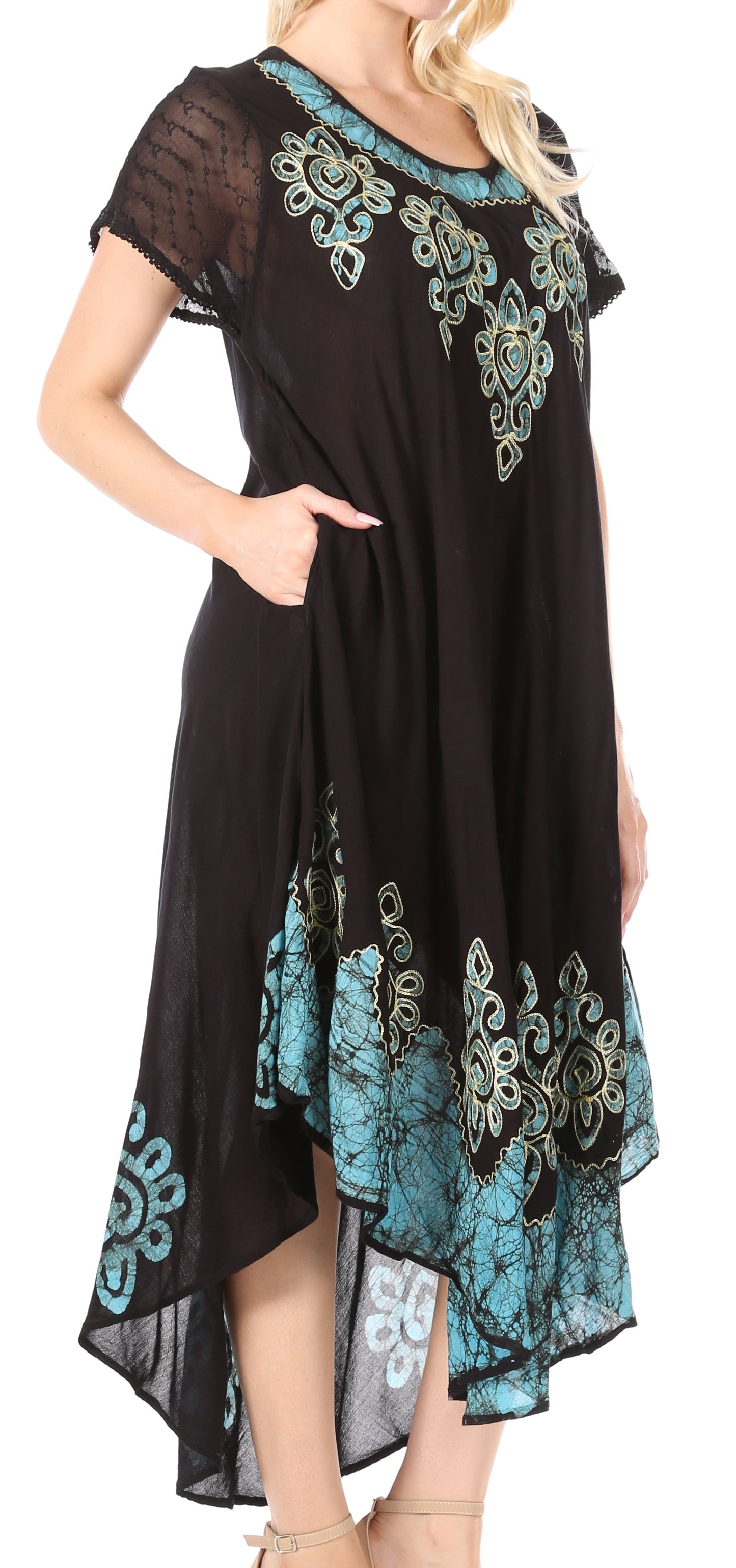 Sakkas Batik Hindi Cap Sleeve Caftan Dress / Cover Up - Concordia Style Boutique