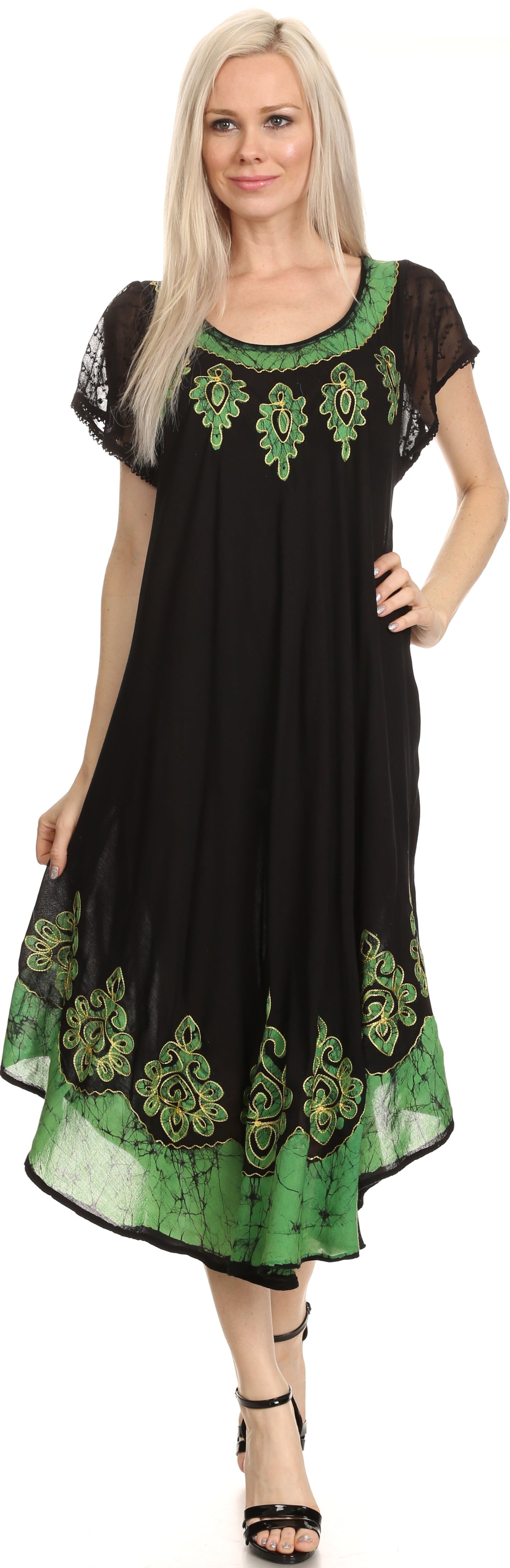 Sakkas Batik Hindi Cap Sleeve Caftan Dress / Cover Up - Concordia Style Boutique