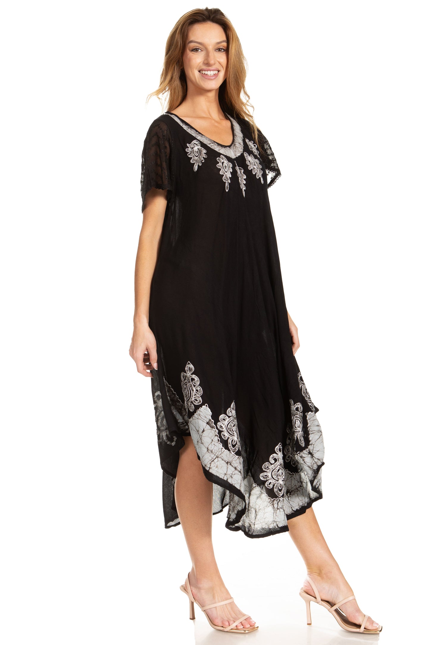 Sakkas Batik Hindi Cap Sleeve Caftan Dress / Cover Up - Concordia Style Boutique
