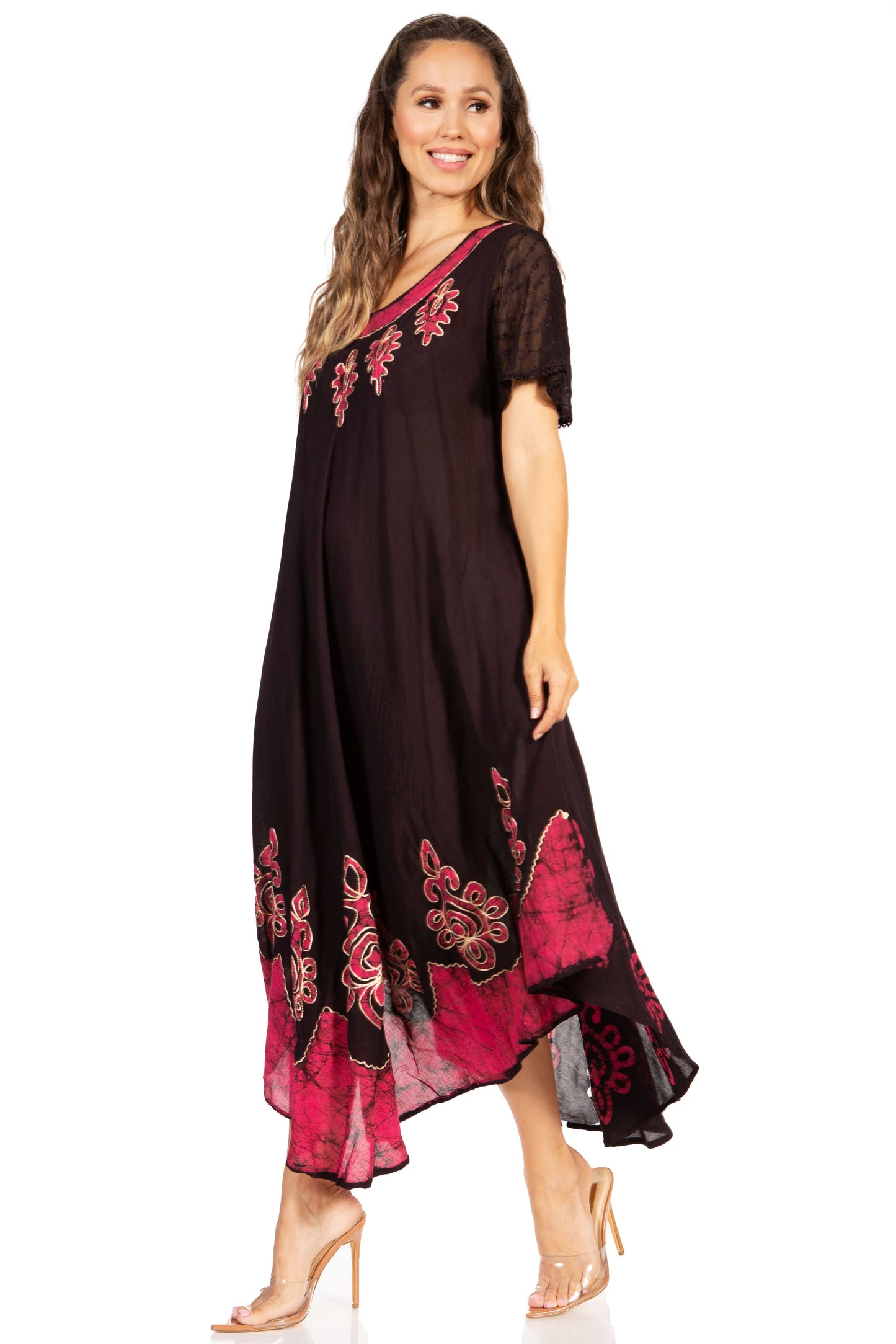 Sakkas Batik Hindi Cap Sleeve Caftan Dress / Cover Up - Concordia Style Boutique