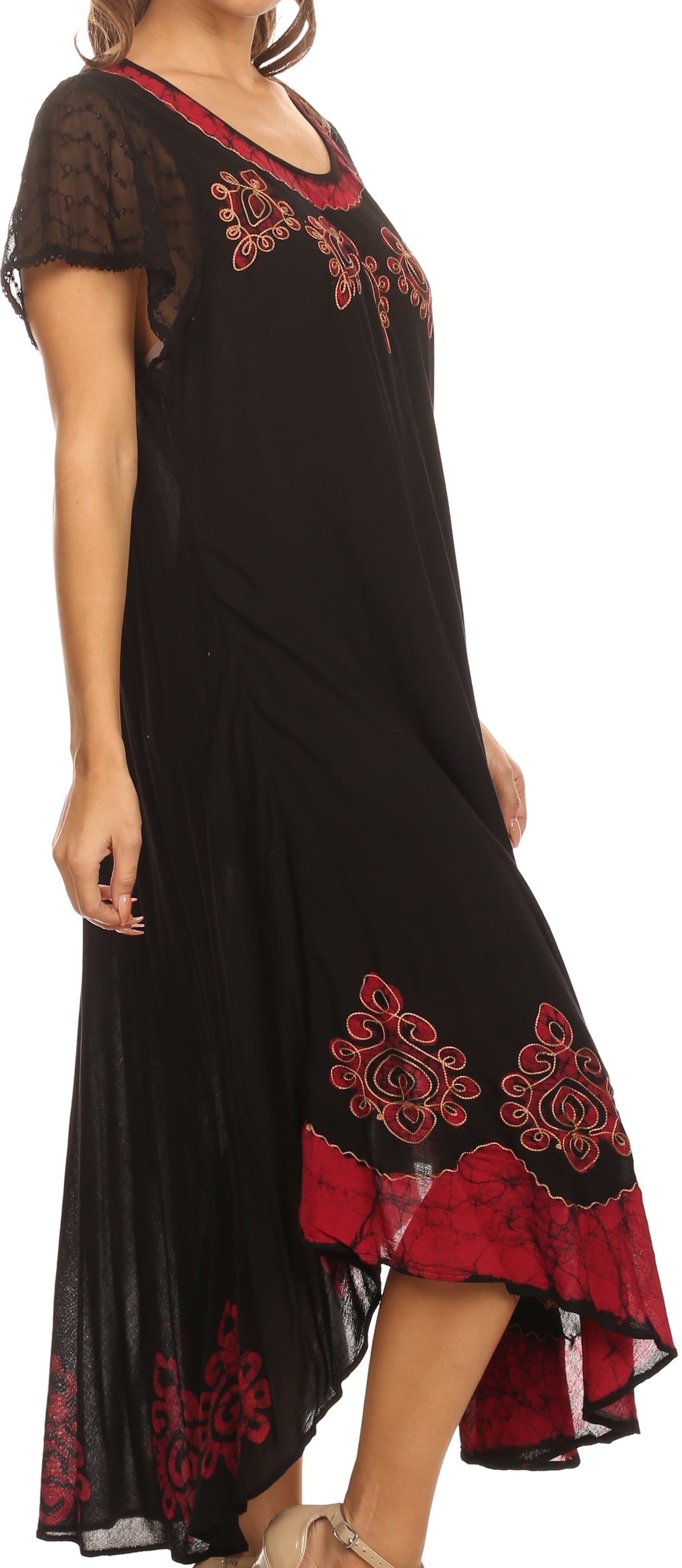 Sakkas Batik Hindi Cap Sleeve Caftan Dress / Cover Up - Concordia Style Boutique