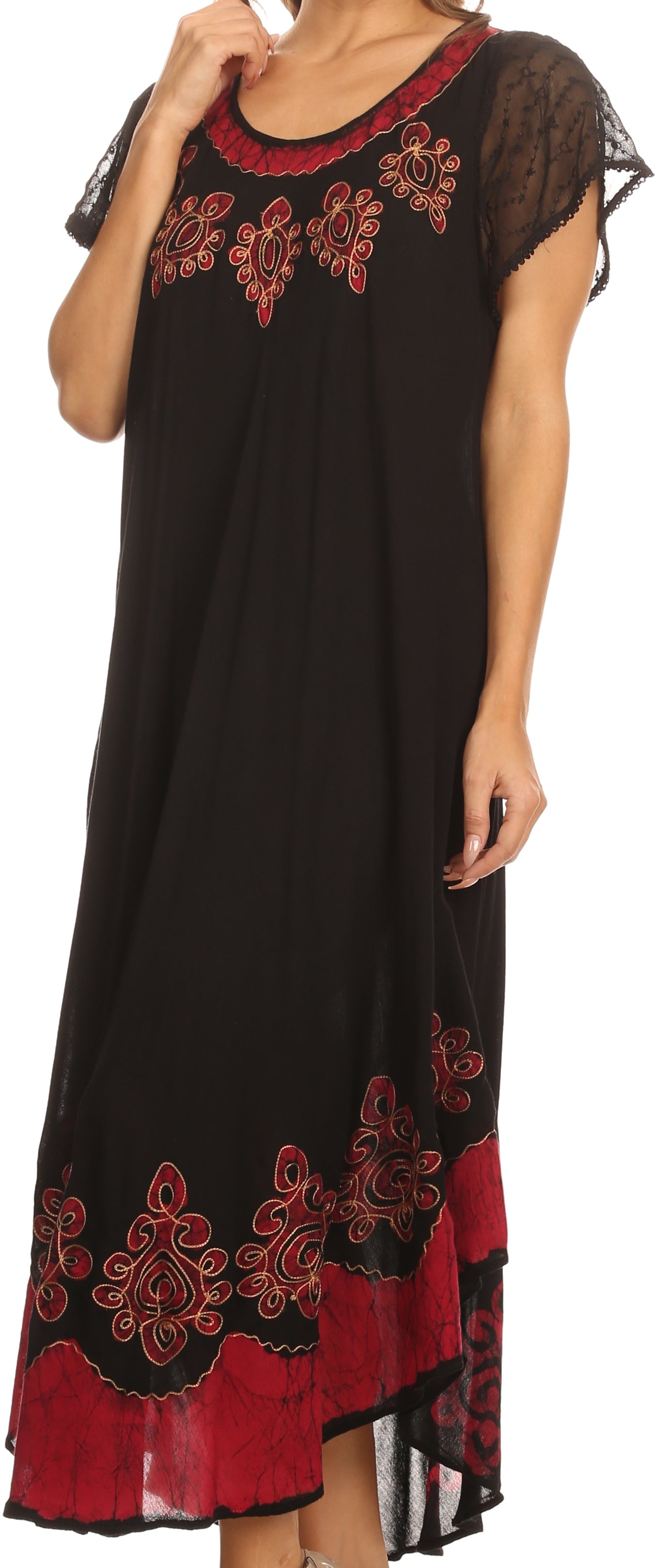 Sakkas Batik Hindi Cap Sleeve Caftan Dress / Cover Up - Concordia Style Boutique
