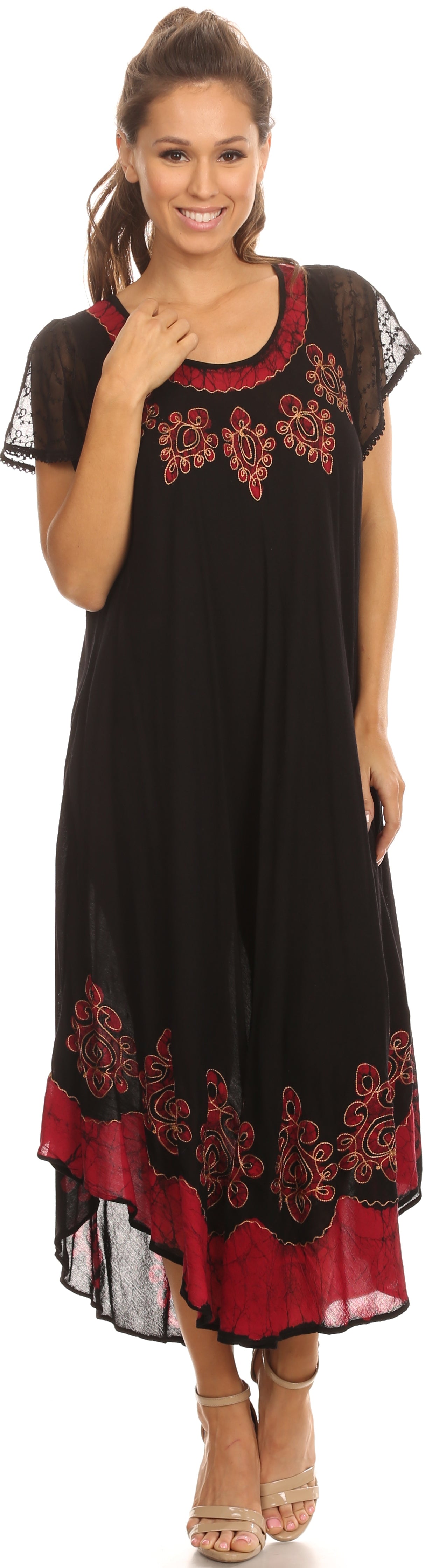 Sakkas Batik Hindi Cap Sleeve Caftan Dress / Cover Up - Concordia Style Boutique