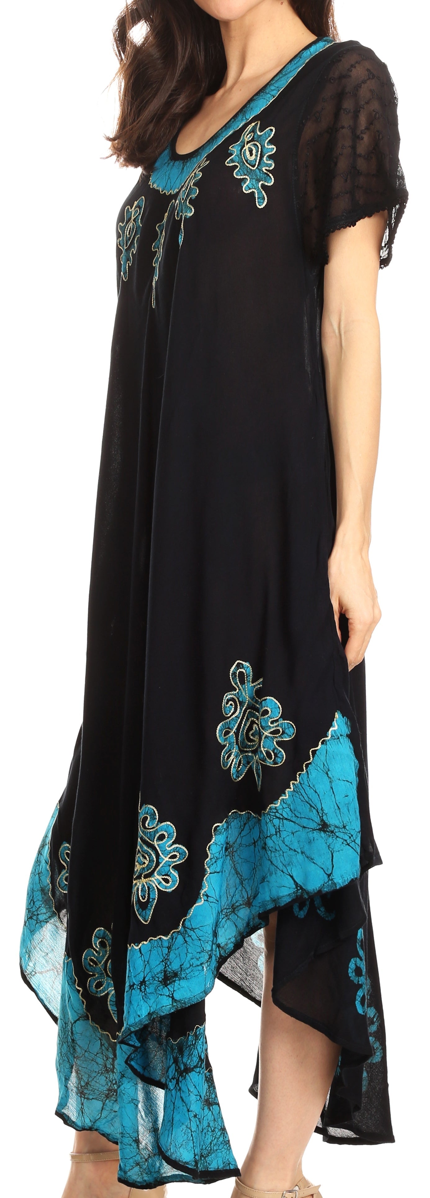 Sakkas Batik Hindi Cap Sleeve Caftan Dress / Cover Up - Concordia Style Boutique