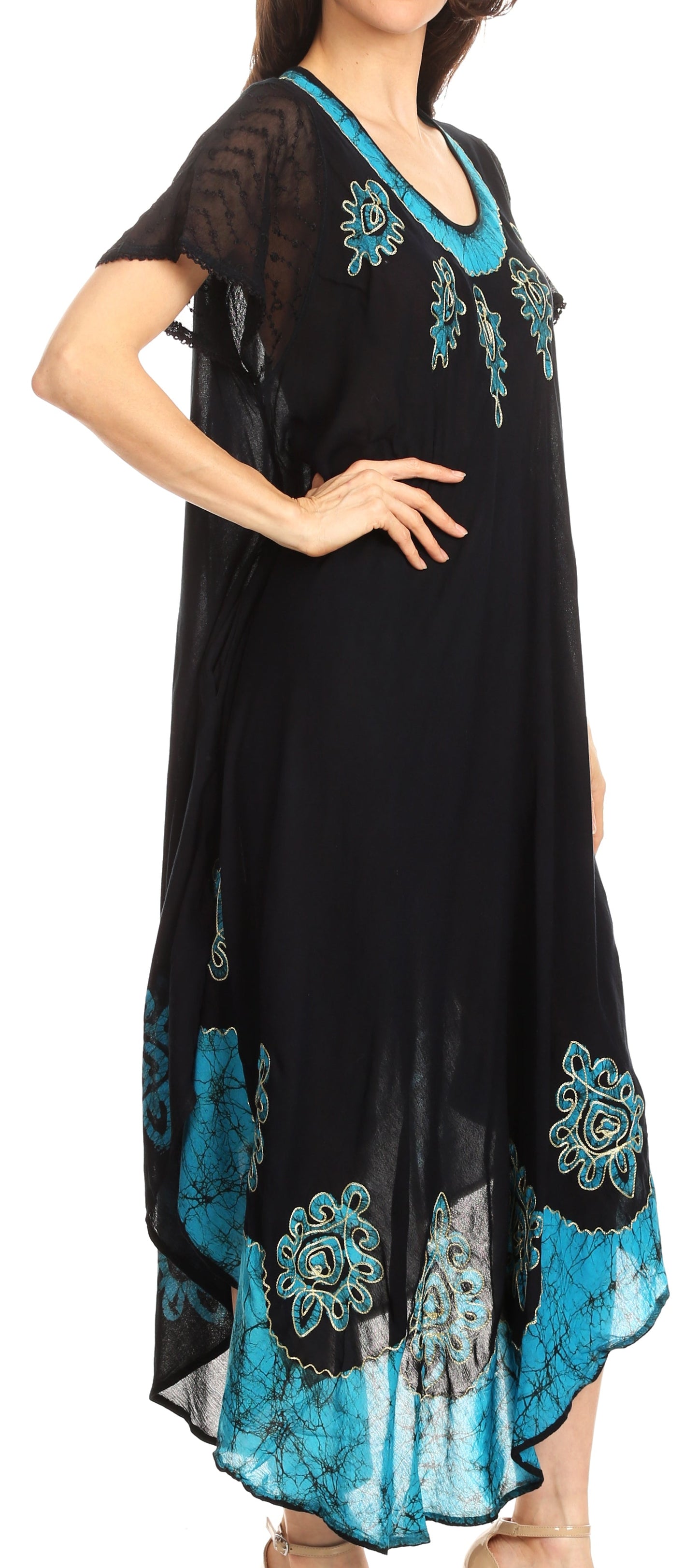 Sakkas Batik Hindi Cap Sleeve Caftan Dress / Cover Up - Concordia Style Boutique