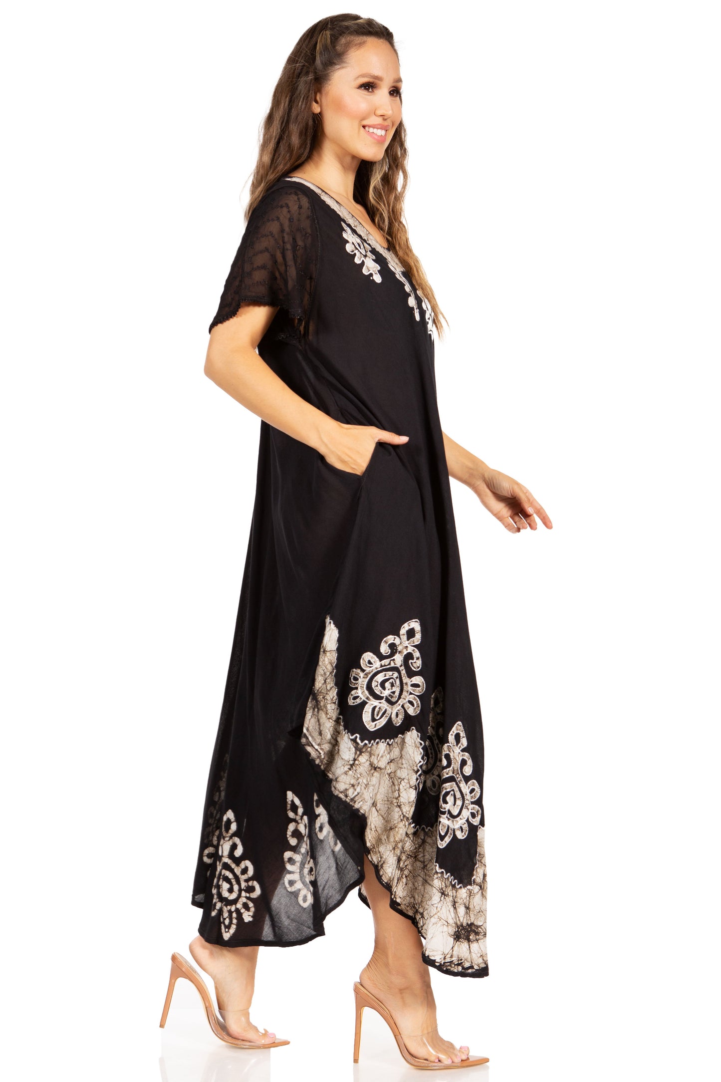 Sakkas Batik Hindi Cap Sleeve Caftan Dress / Cover Up - Concordia Style Boutique