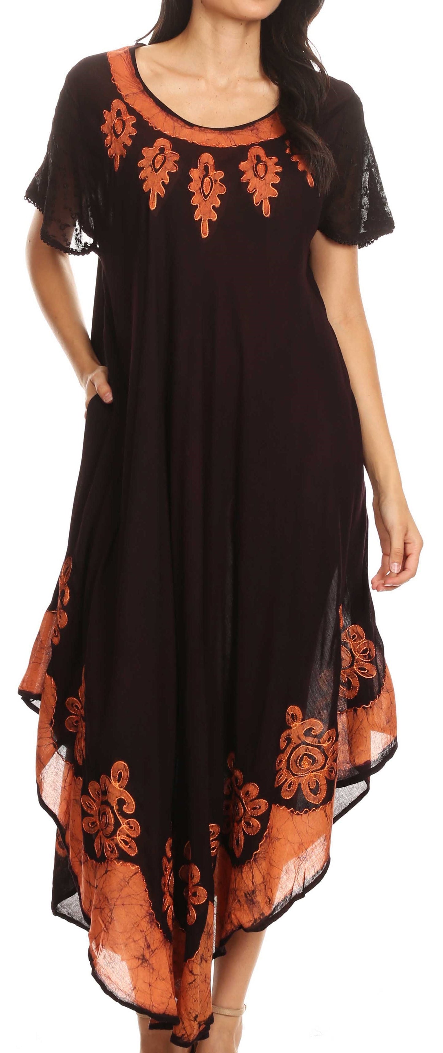 Sakkas Batik Hindi Cap Sleeve Caftan Dress / Cover Up - Concordia Style Boutique
