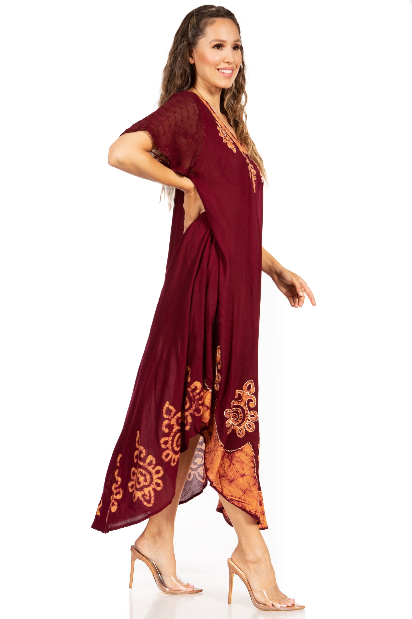 Sakkas Batik Hindi Cap Sleeve Caftan Dress / Cover Up - Concordia Style Boutique