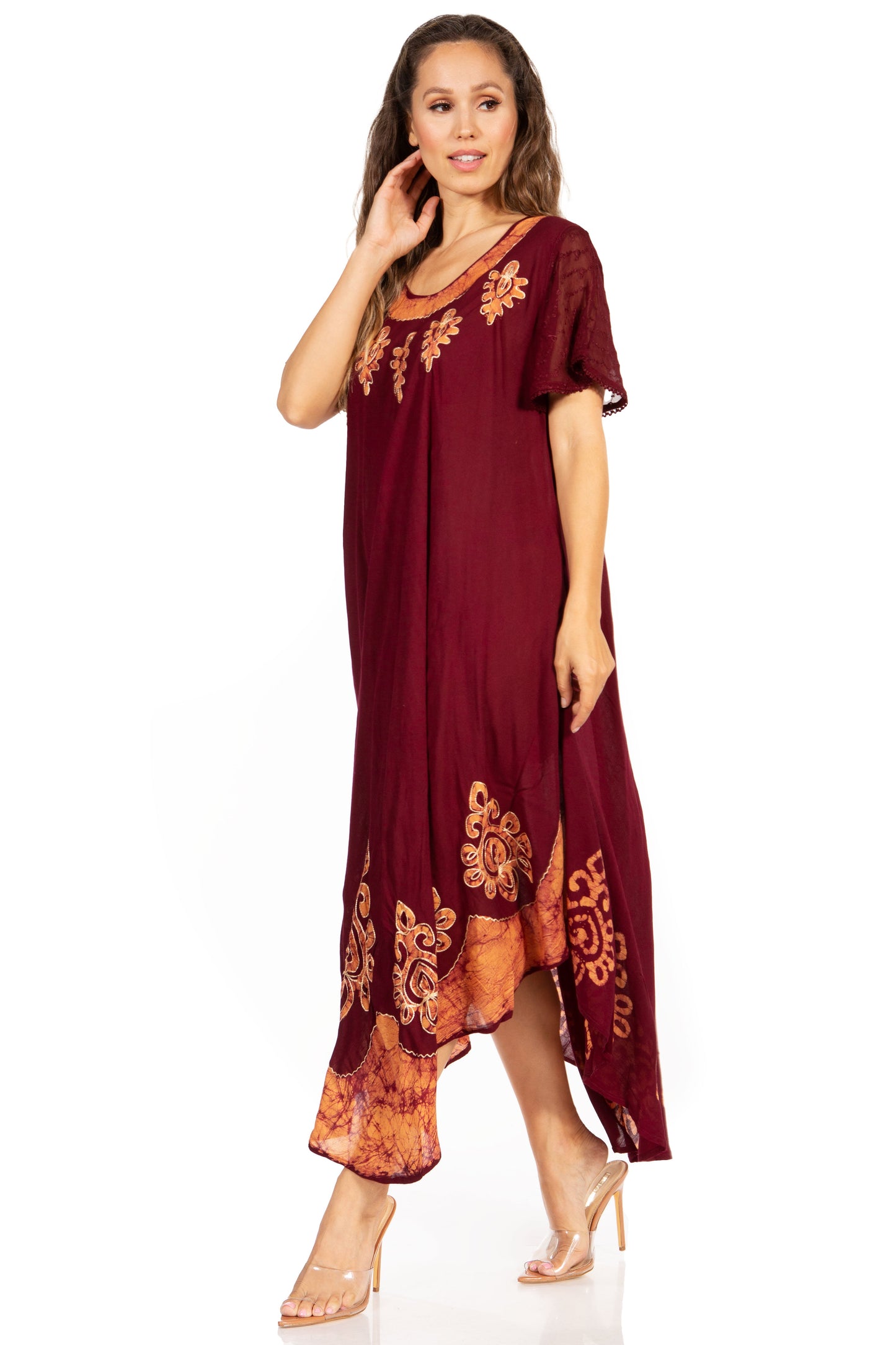 Sakkas Batik Hindi Cap Sleeve Caftan Dress / Cover Up - Concordia Style Boutique