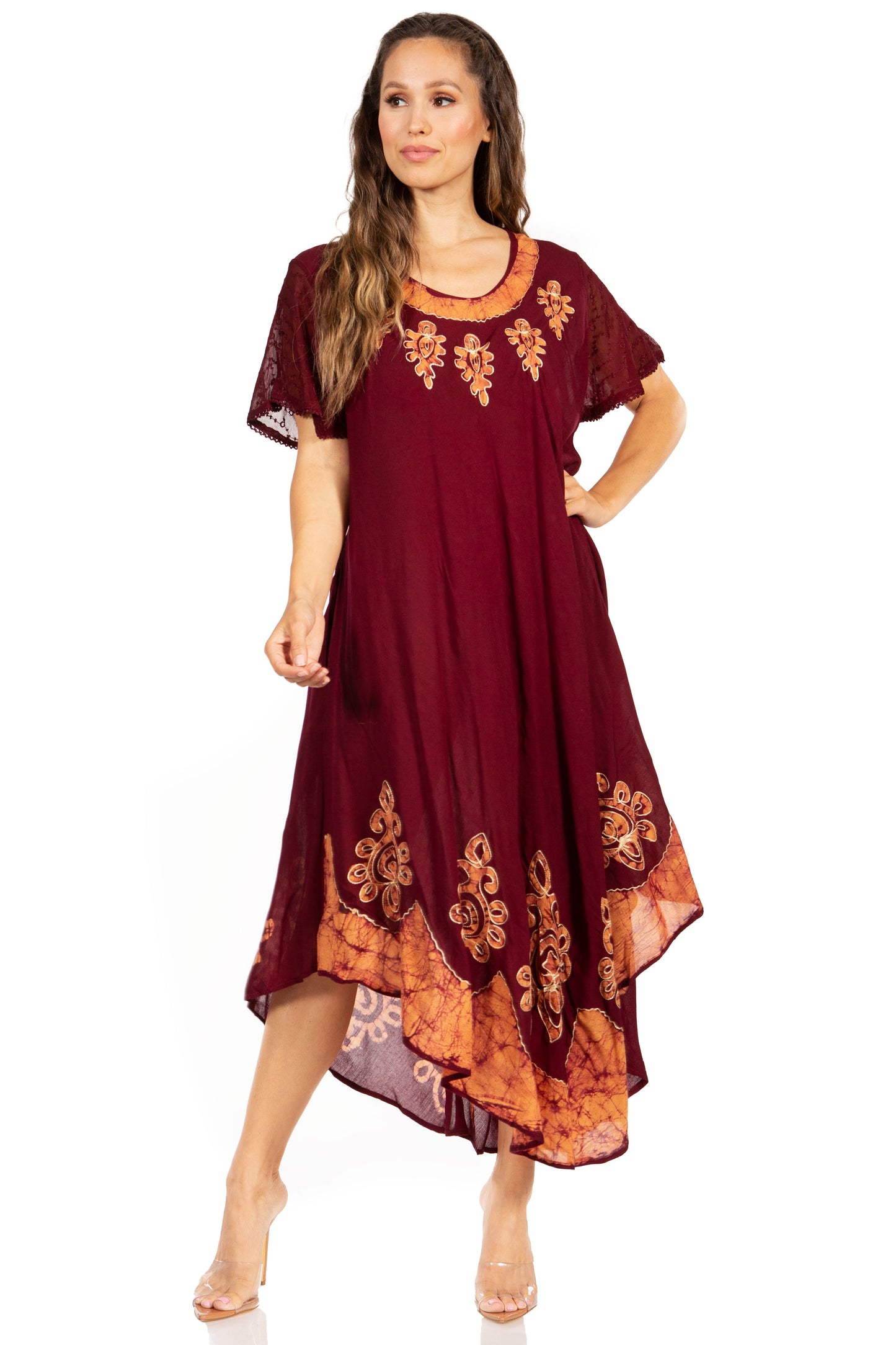 Sakkas Batik Hindi Cap Sleeve Caftan Dress / Cover Up - Concordia Style Boutique