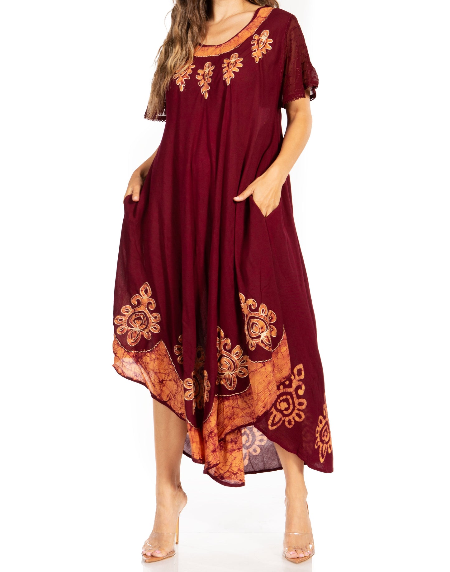 Sakkas Batik Hindi Cap Sleeve Caftan Dress / Cover Up - Concordia Style Boutique