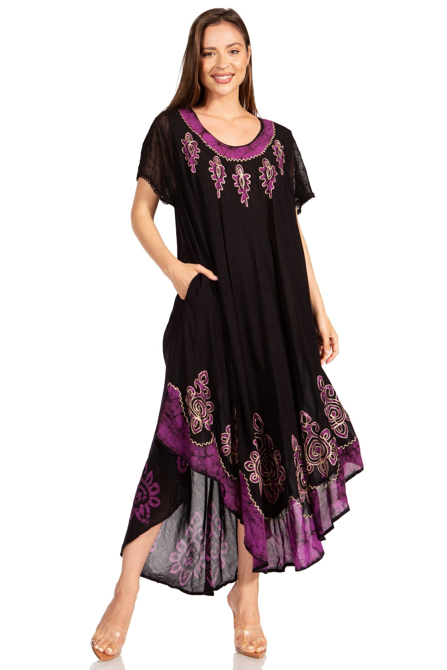 Sakkas Batik Hindi Cap Sleeve Caftan Dress / Cover Up - Concordia Style Boutique