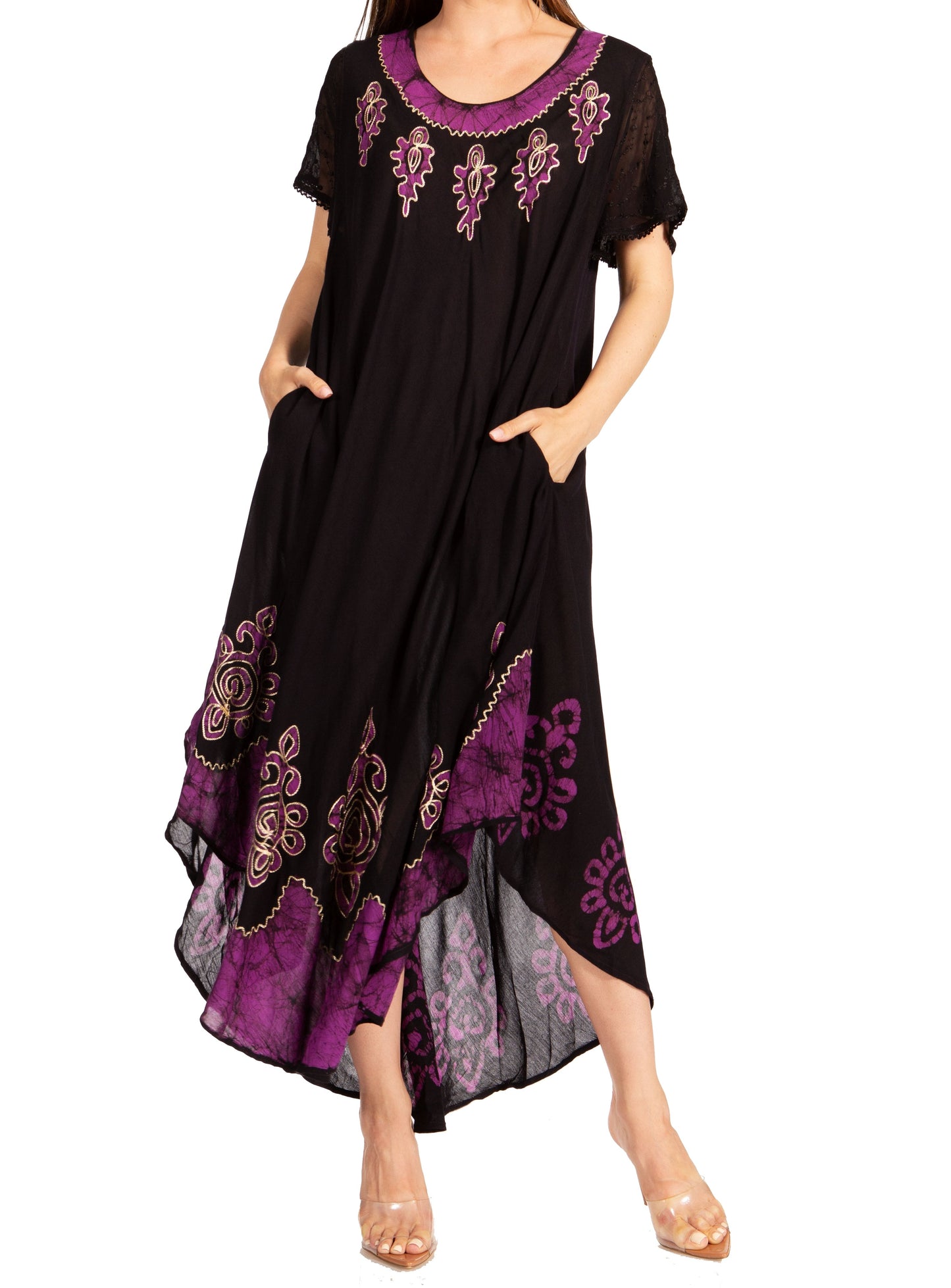 Sakkas Batik Hindi Cap Sleeve Caftan Dress / Cover Up - Concordia Style Boutique