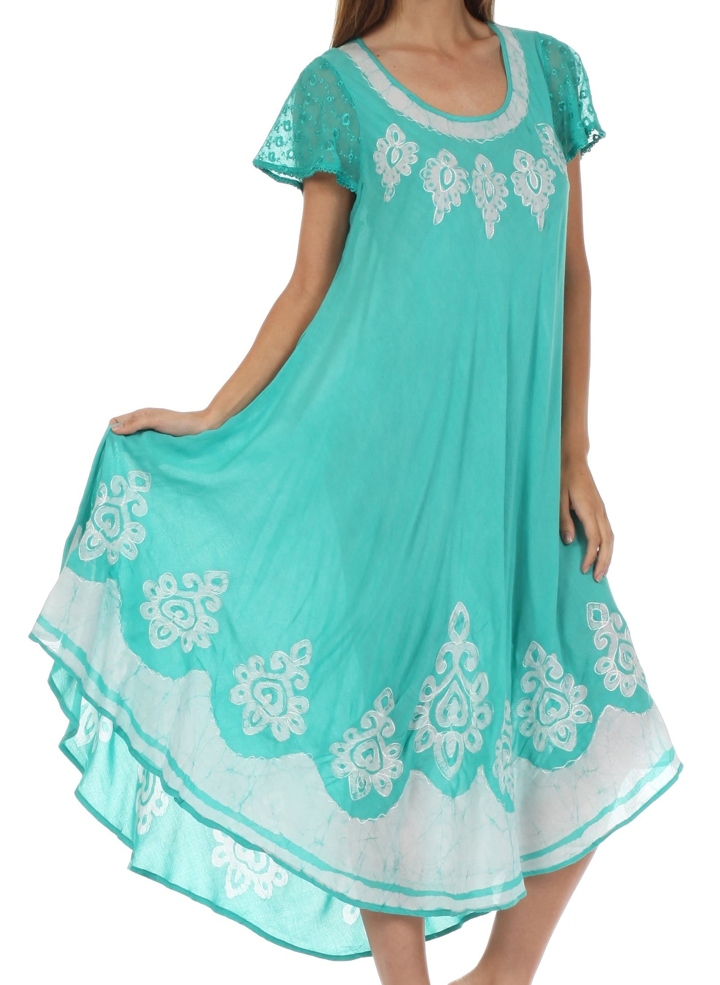 Sakkas Batik Hindi Cap Sleeve Caftan Dress / Cover Up - Concordia Style Boutique