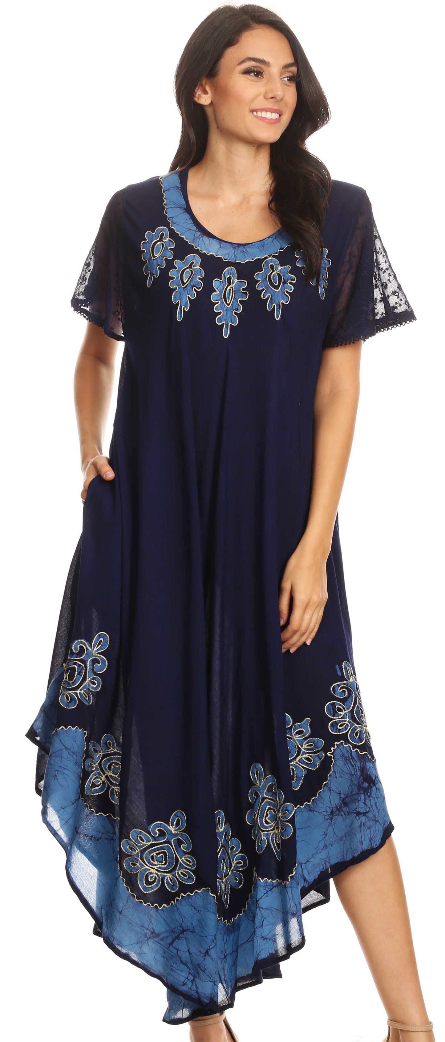 Sakkas Batik Hindi Cap Sleeve Caftan Dress / Cover Up - Concordia Style Boutique