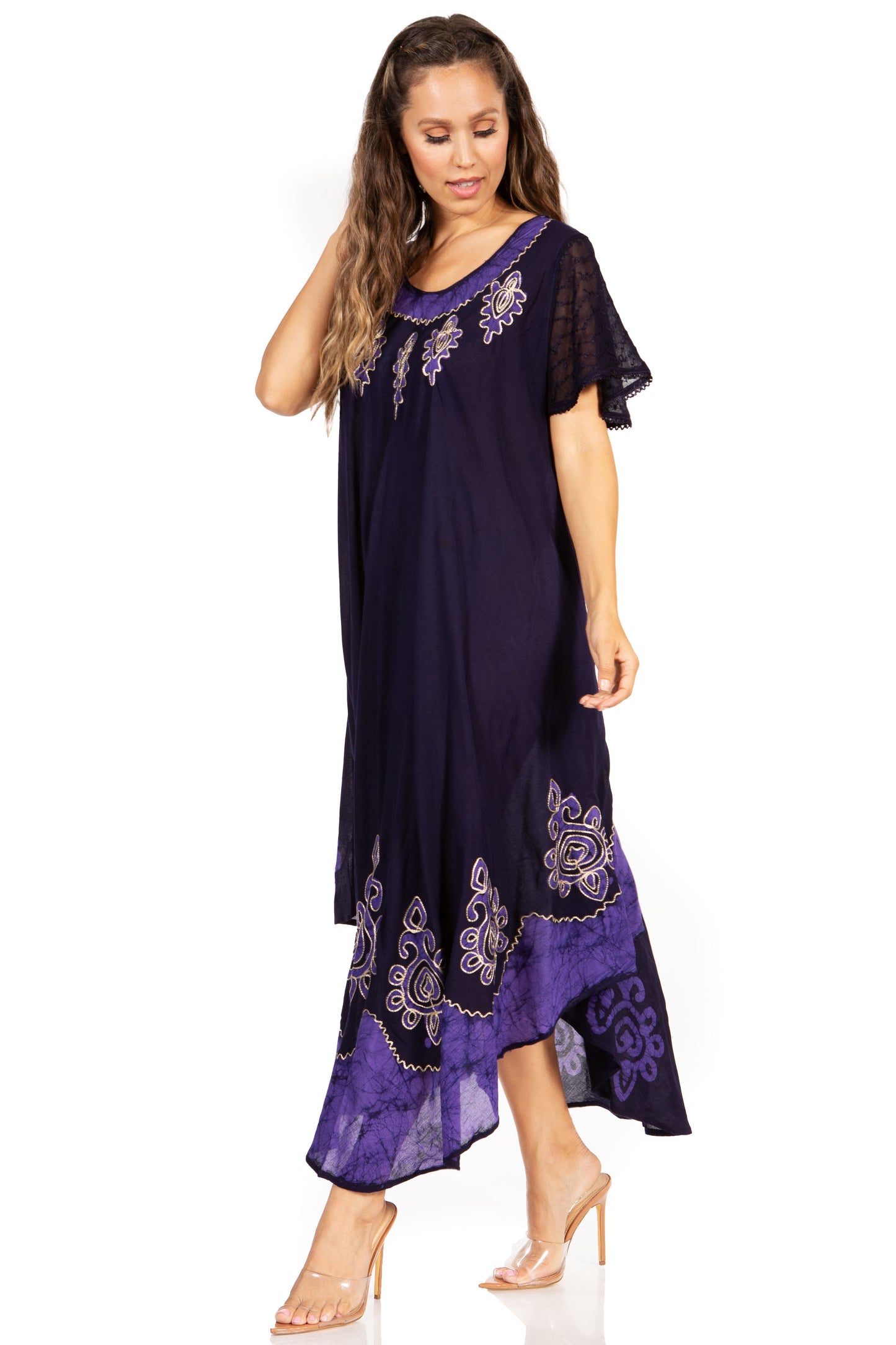 Sakkas Batik Hindi Cap Sleeve Caftan Dress / Cover Up - Concordia Style Boutique