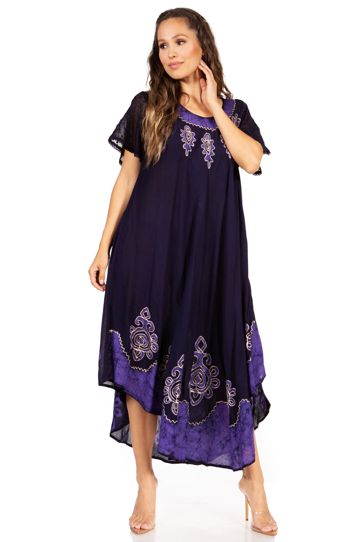 Sakkas Batik Hindi Cap Sleeve Caftan Dress / Cover Up - Concordia Style Boutique