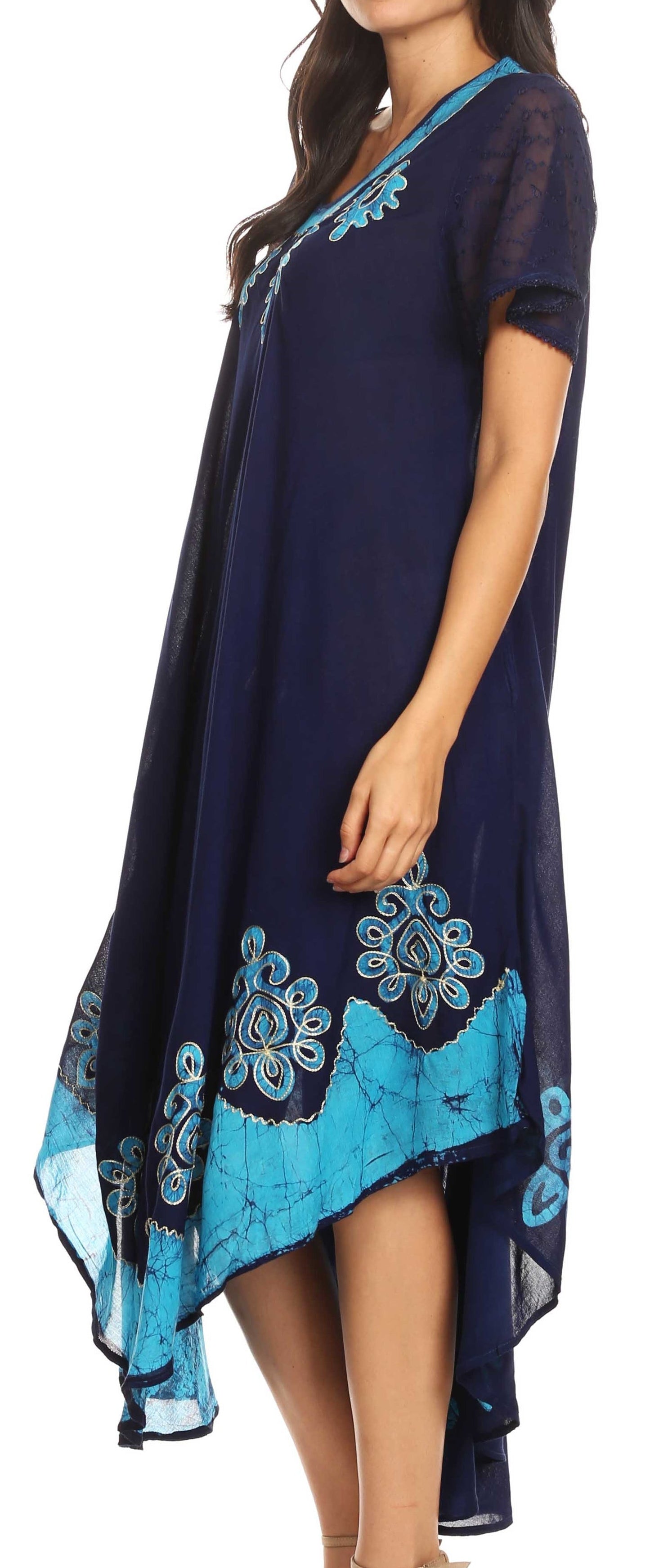 Sakkas Batik Hindi Cap Sleeve Caftan Dress / Cover Up - Concordia Style Boutique