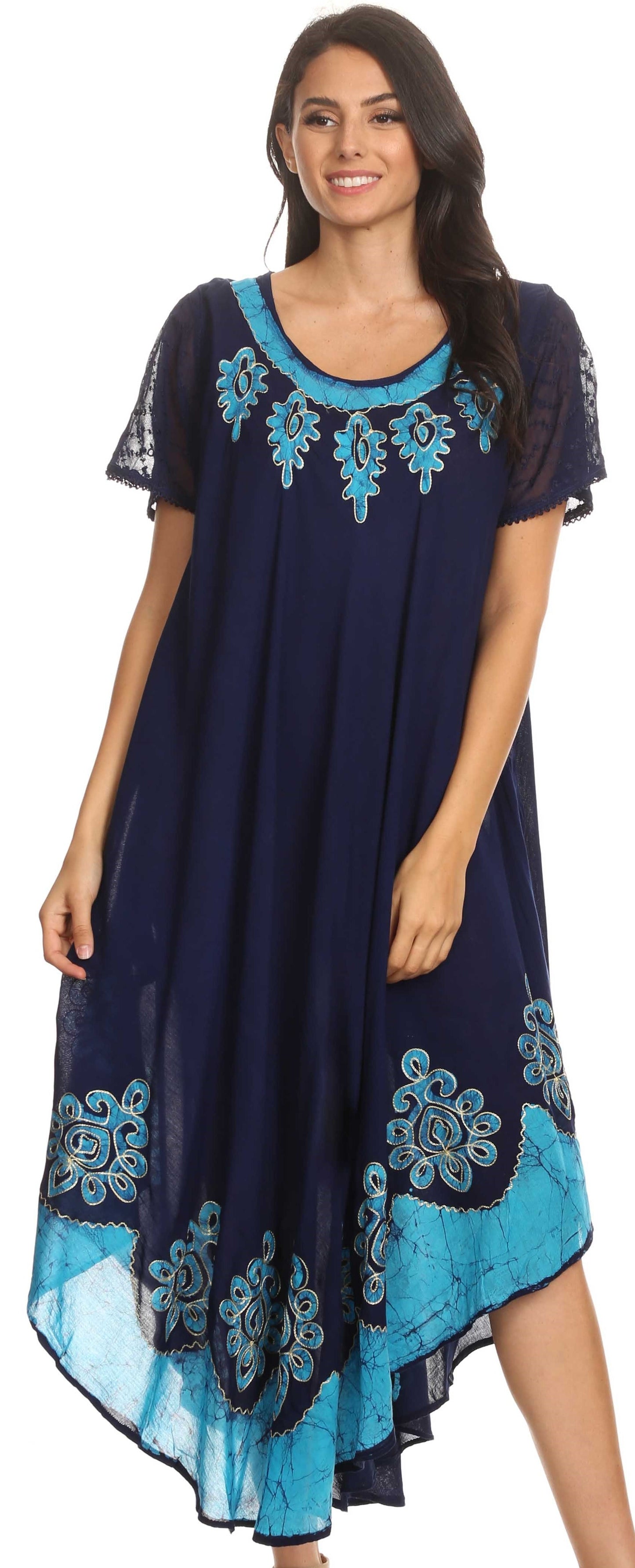 Sakkas Batik Hindi Cap Sleeve Caftan Dress / Cover Up - Concordia Style Boutique