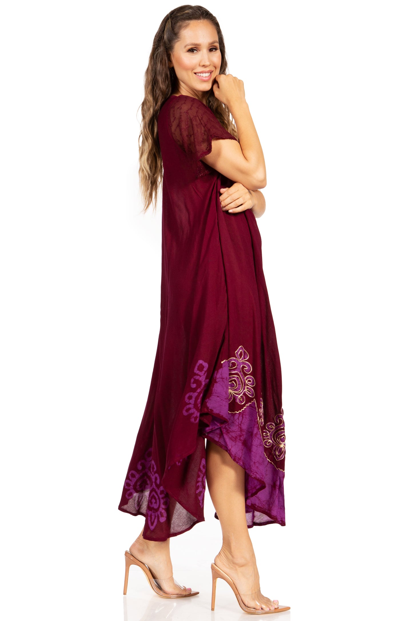 Sakkas Batik Hindi Cap Sleeve Caftan Dress / Cover Up - Concordia Style Boutique