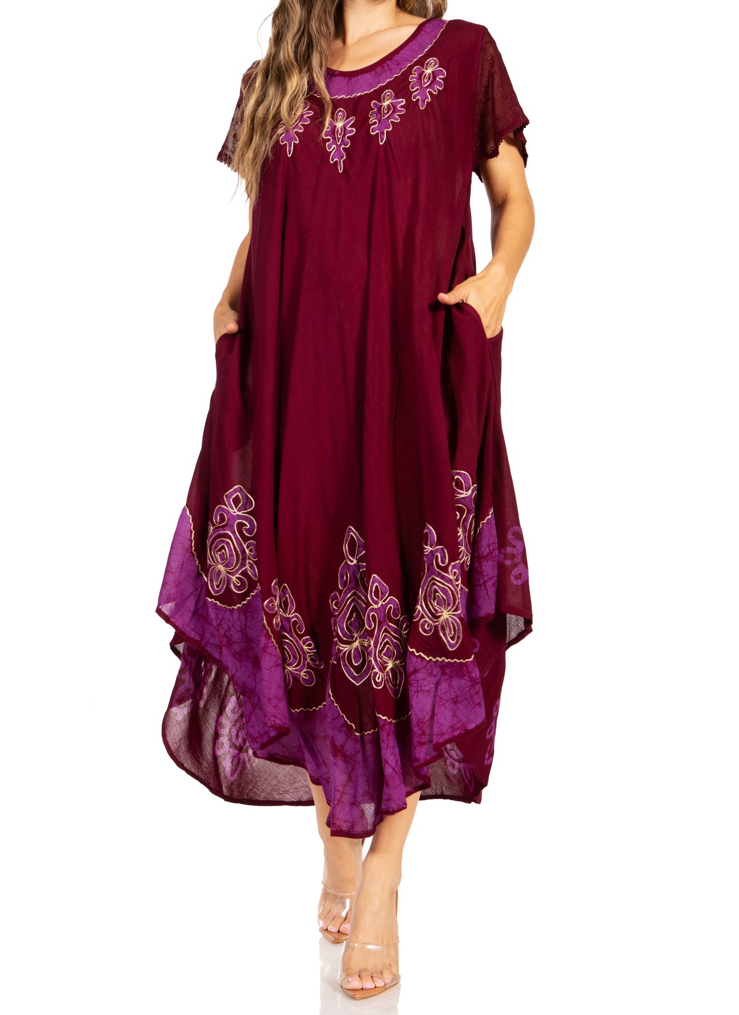 Sakkas Batik Hindi Cap Sleeve Caftan Dress / Cover Up - Concordia Style Boutique