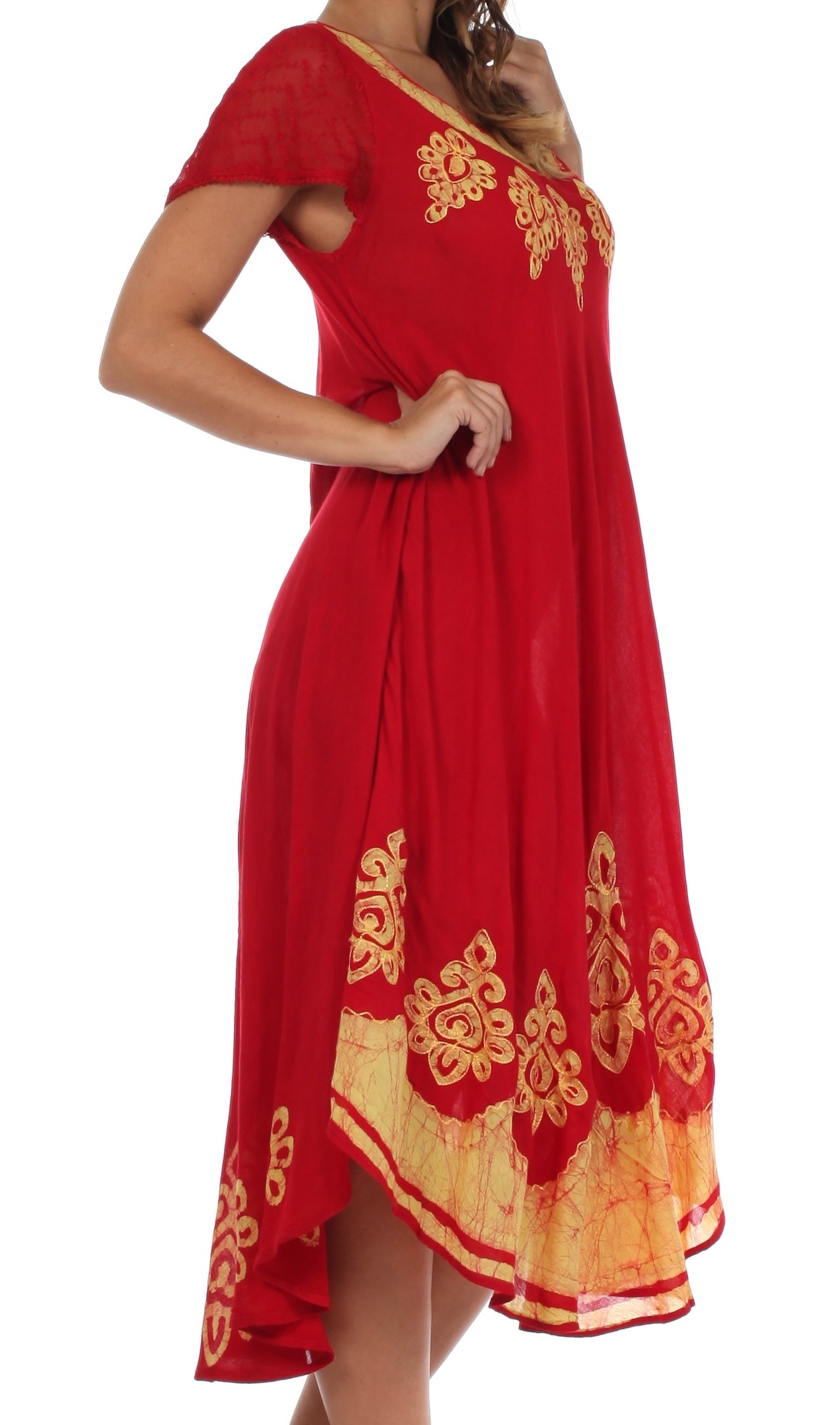 Sakkas Batik Hindi Cap Sleeve Caftan Dress / Cover Up - Concordia Style Boutique