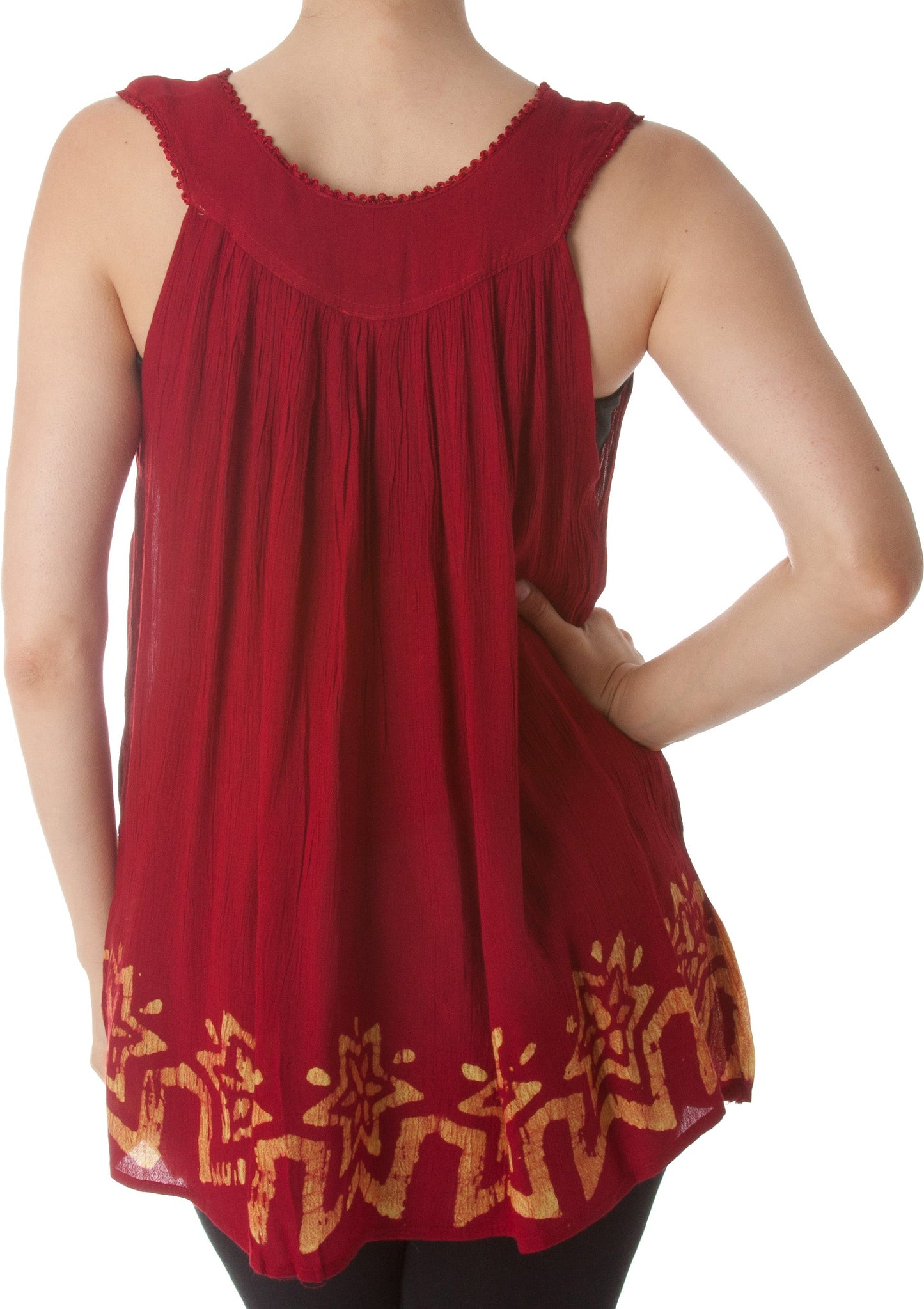 Sakkas Batik Embroidered V-Neck Sleeveless Blouse - Concordia Style Boutique