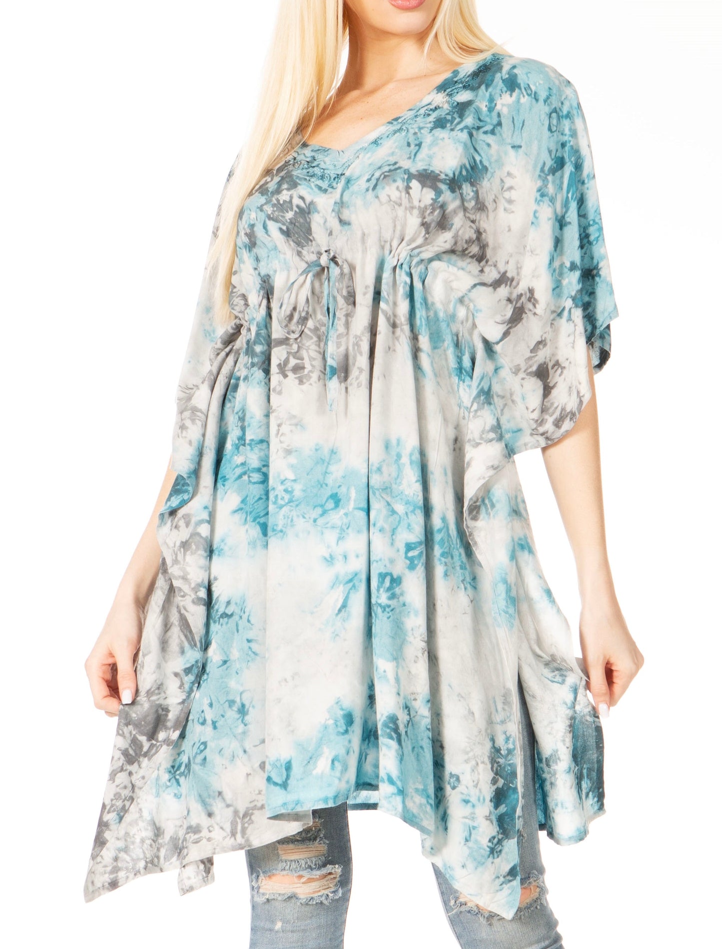 Sakkas Marcy Women's V-neck Caftan Top Tunic Dress - Perfect for Summer Boho Style & Swinging Coverup - Concordia Style Boutique