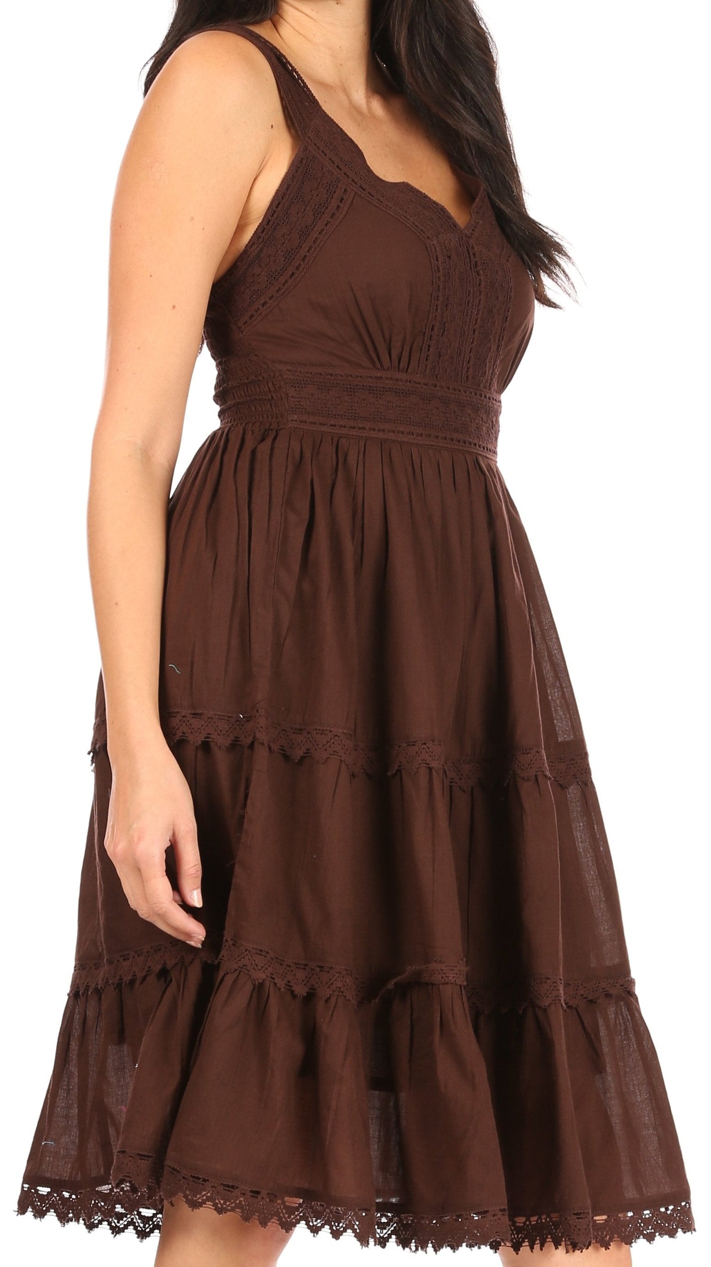 Sakkas Womens Presta Roman Sleeveless Lined Tank Top Dress With Embroidery Lace Design - Concordia Style Boutique