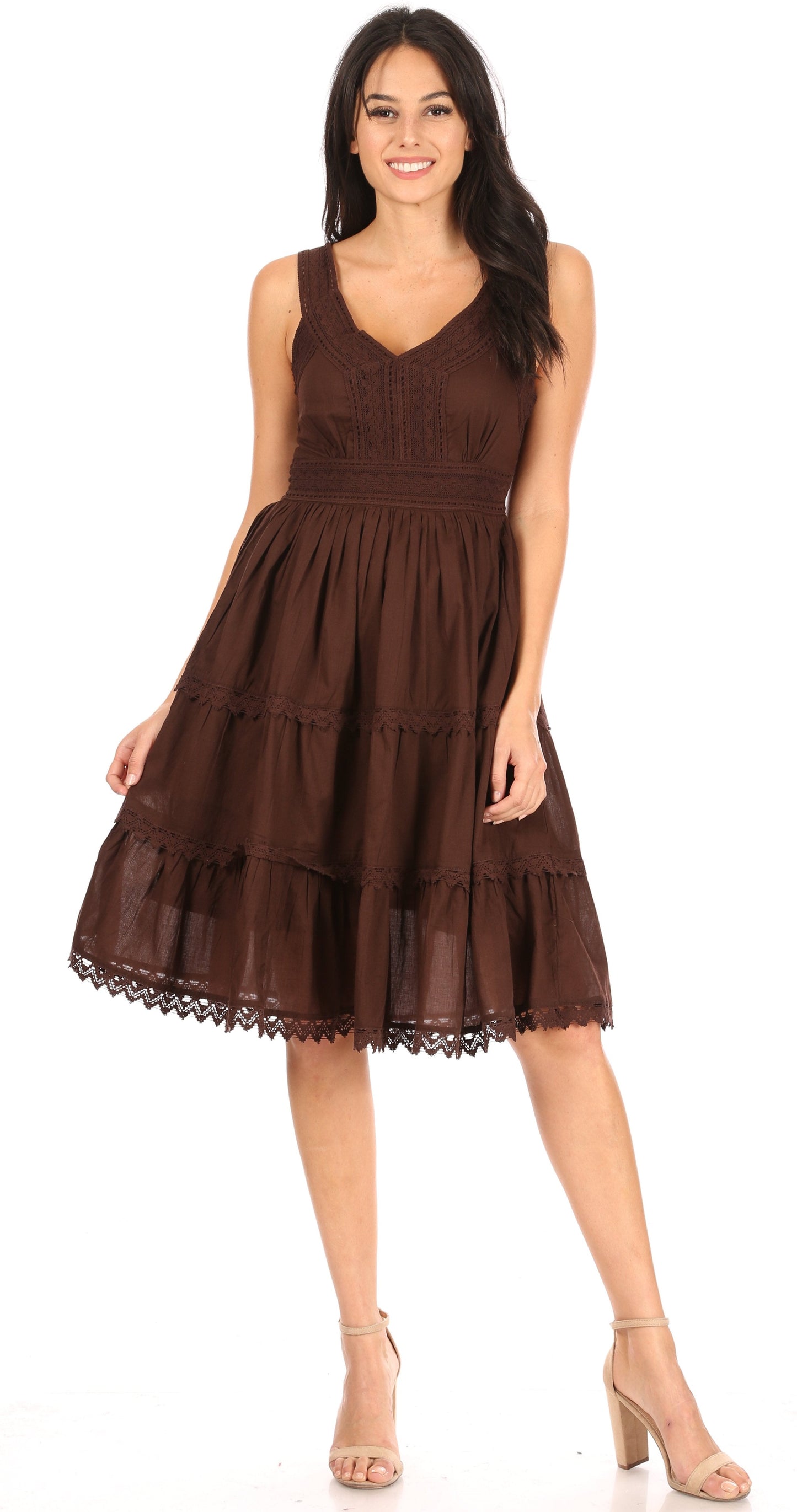 Sakkas Womens Presta Roman Sleeveless Lined Tank Top Dress With Embroidery Lace Design - Concordia Style Boutique