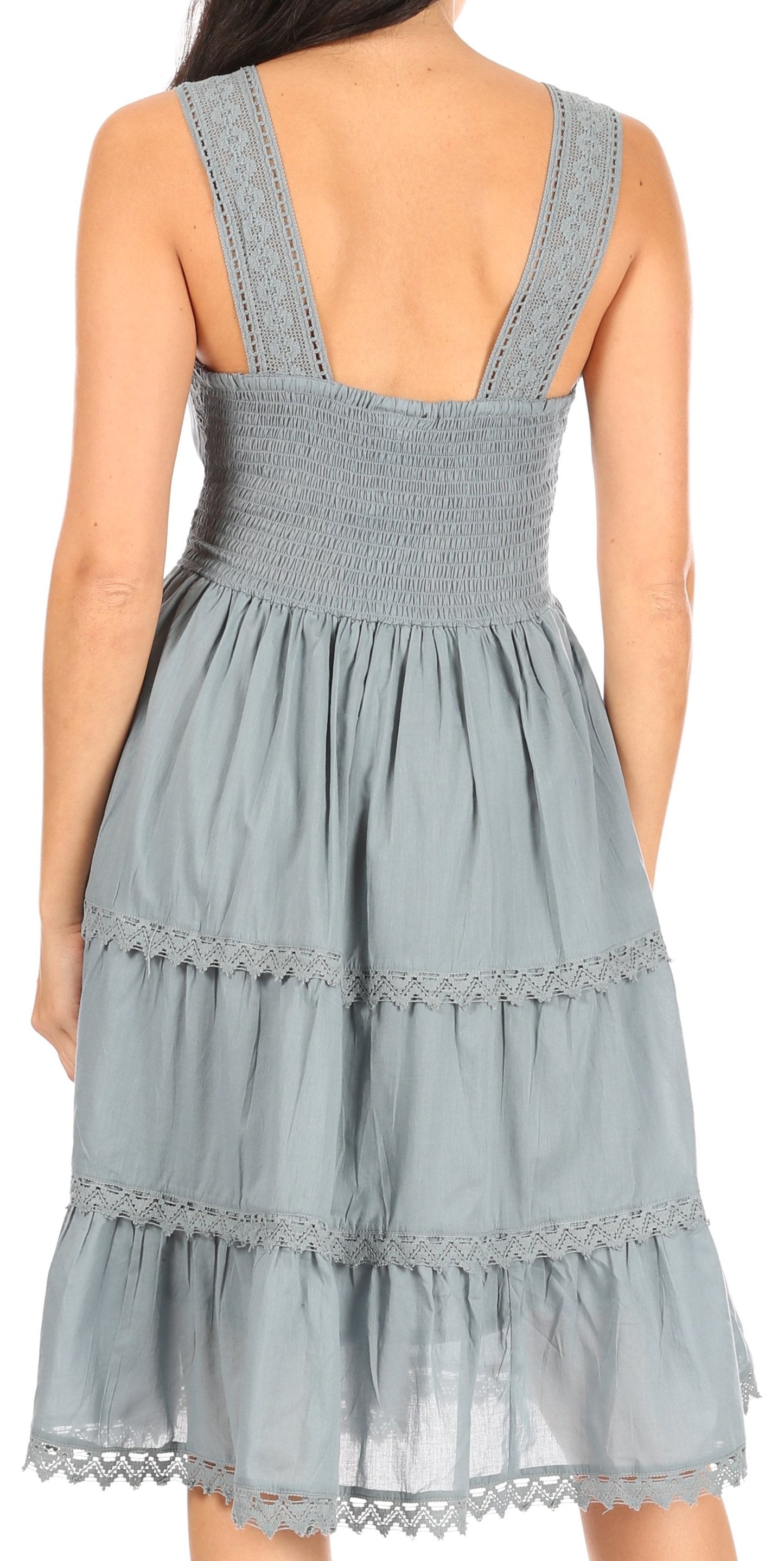 Sakkas Womens Presta Roman Sleeveless Lined Tank Top Dress With Embroidery Lace Design - Concordia Style Boutique