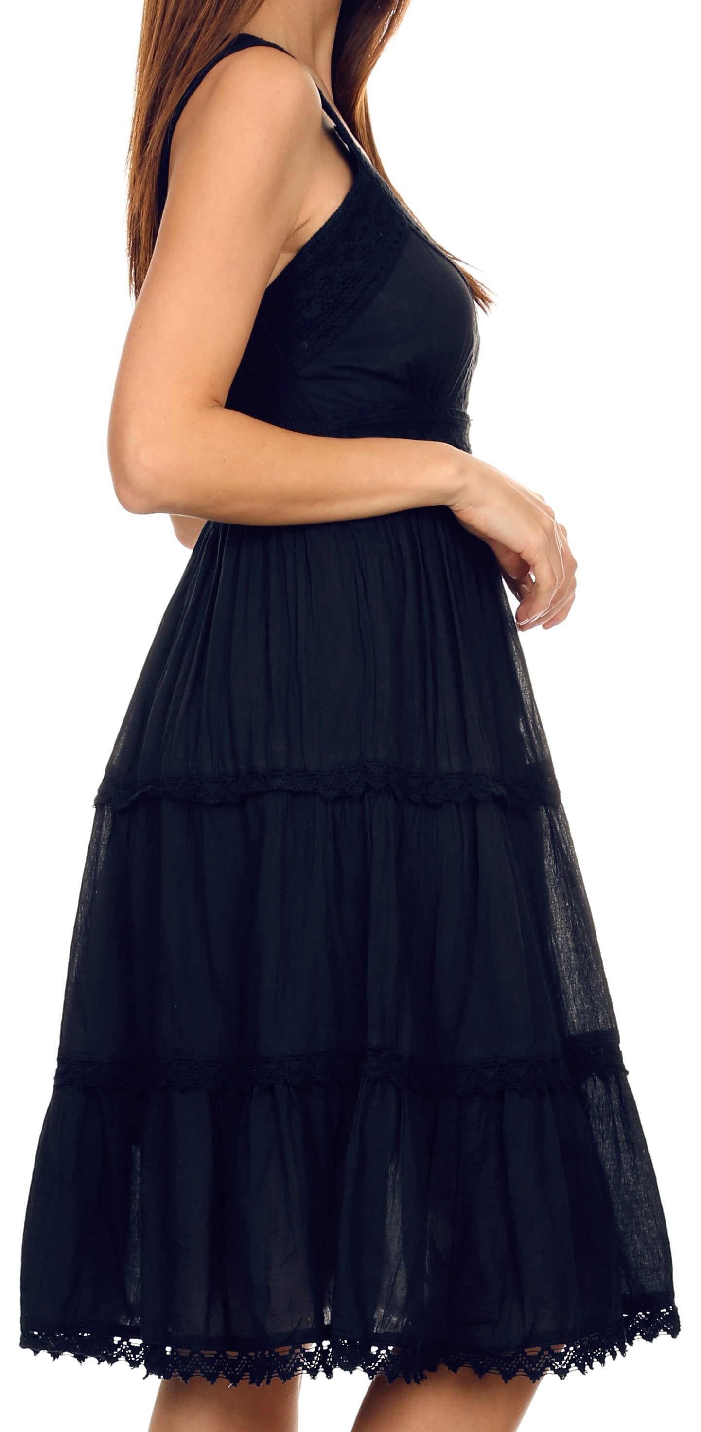 Sakkas Womens Presta Roman Sleeveless Lined Tank Top Dress With Embroidery Lace Design - Concordia Style Boutique