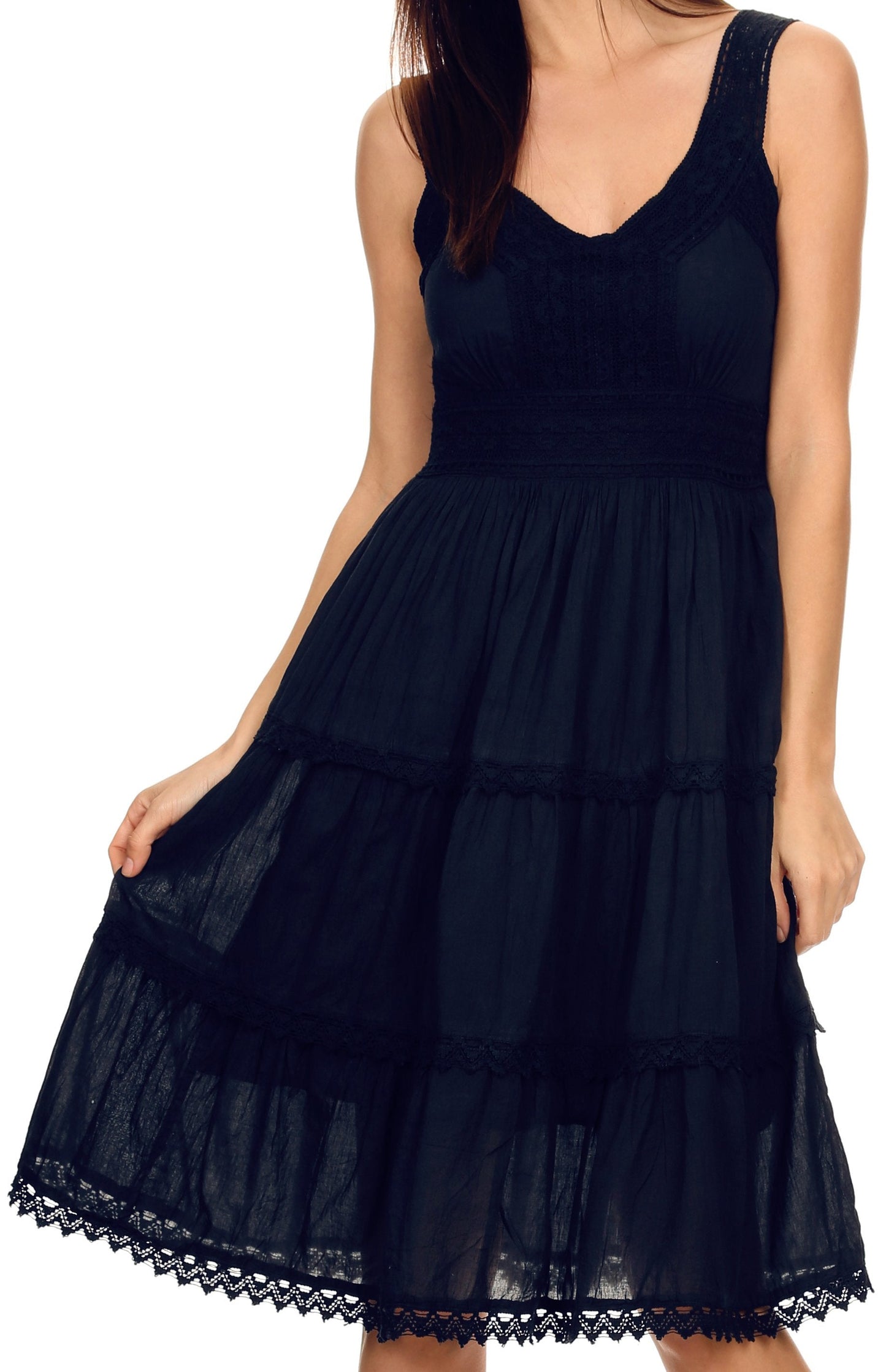 Sakkas Womens Presta Roman Sleeveless Lined Tank Top Dress With Embroidery Lace Design - Concordia Style Boutique