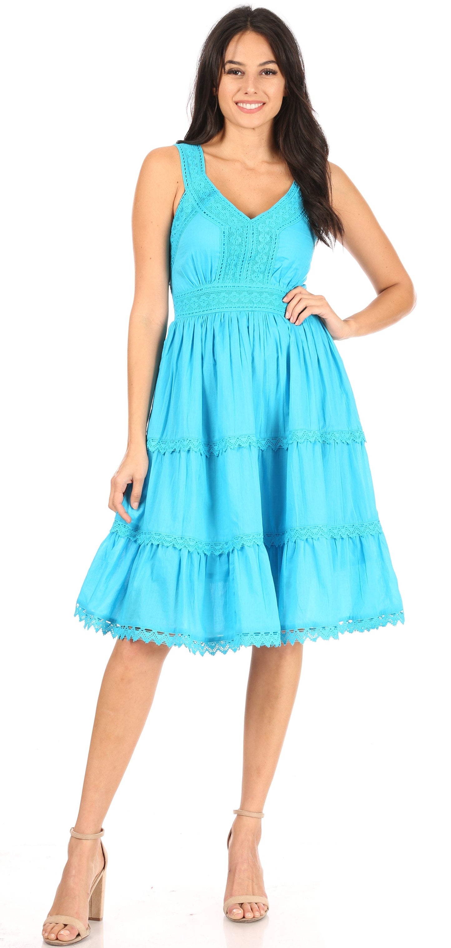 Sakkas Womens Presta Roman Sleeveless Lined Tank Top Dress With Embroidery Lace Design - Concordia Style Boutique