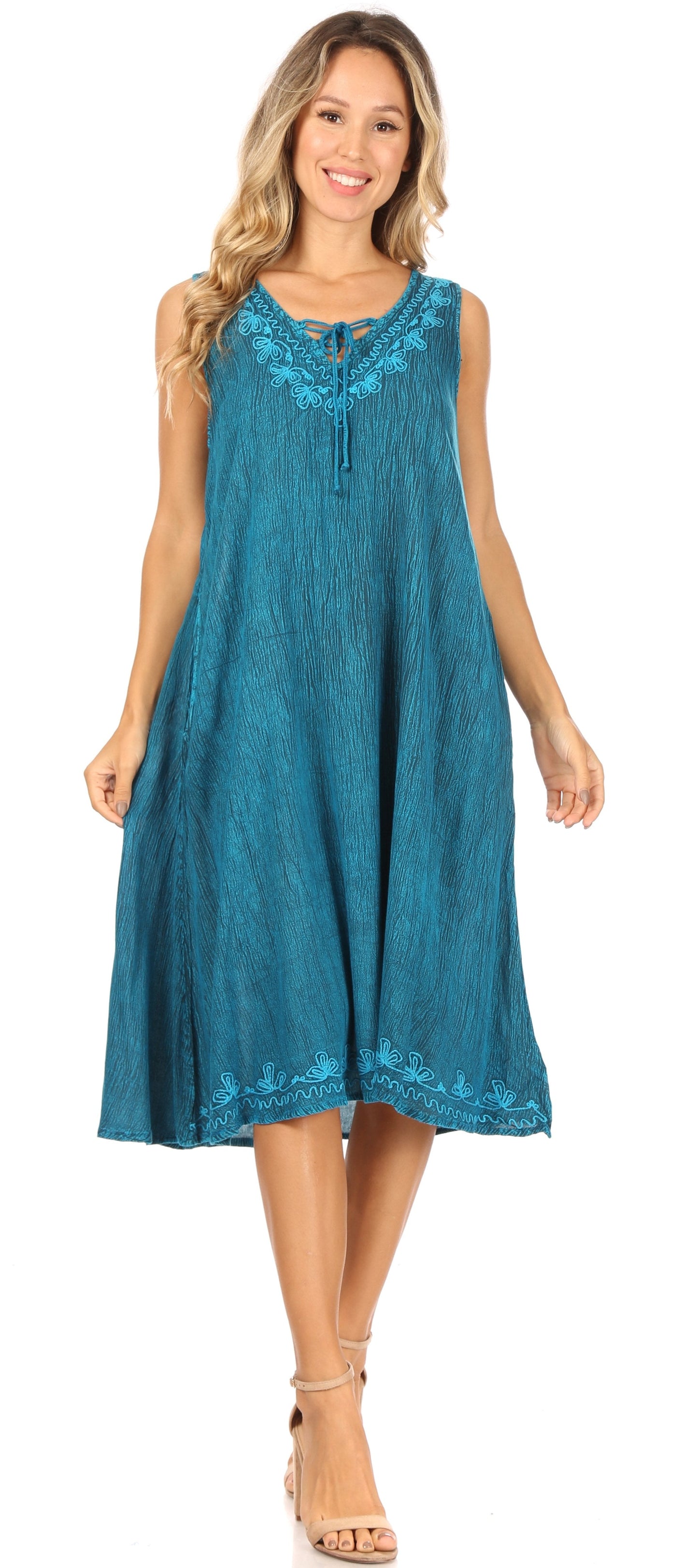 Sakkas Ilaria Women's Midi Sleeveless Casual Loose Flare Print Dress Caftan Pocket - Concordia Style Boutique