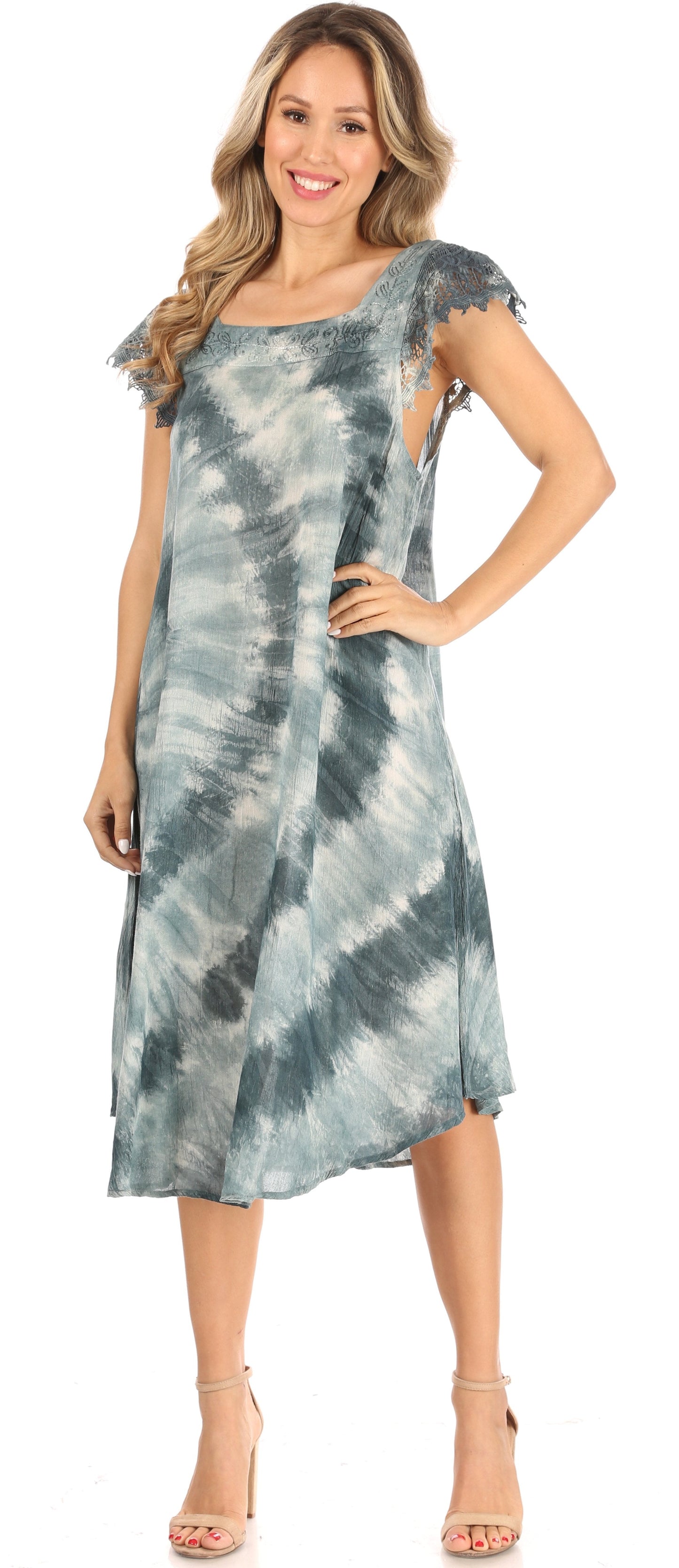 Sakkas Trila Women's Casual Summer Lace Boho Short Sleeve Midi Loose Dress Flowy - Concordia Style Boutique