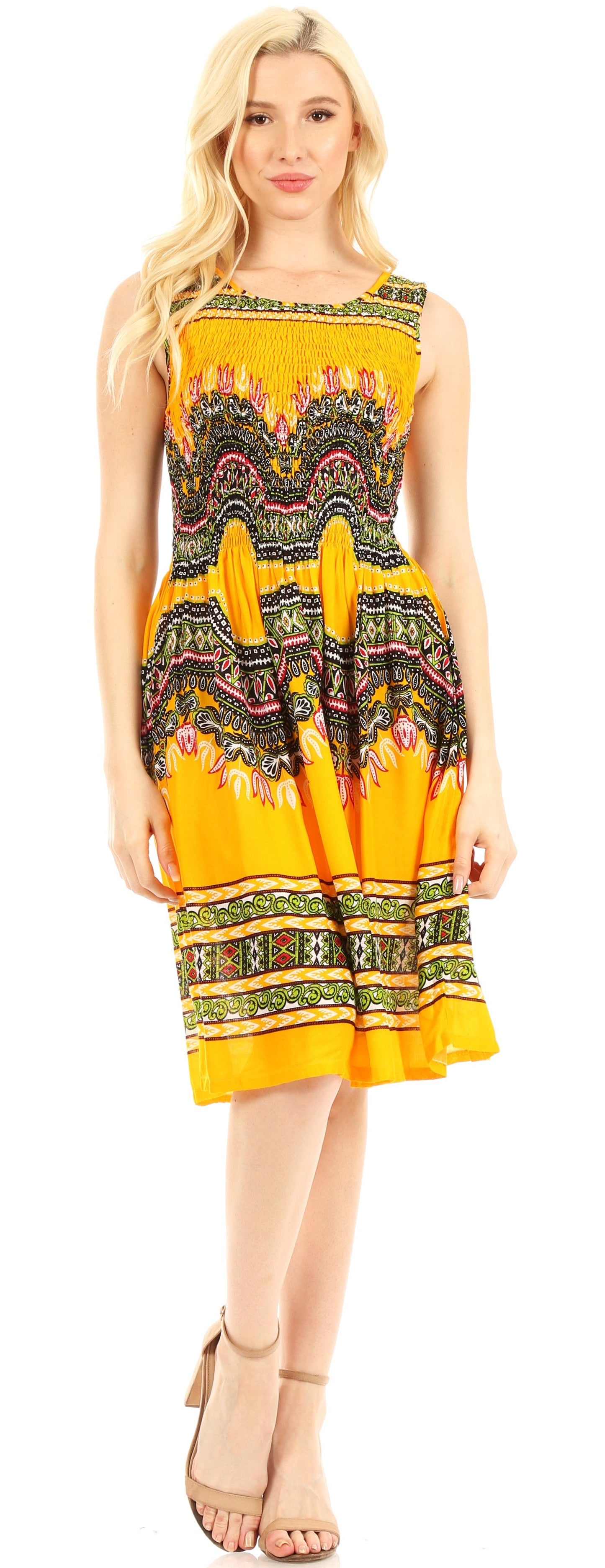 Sakkas Darcia Women's Casual Summer Cocktail Elastic Stretchy Dashiki Print Dress - Concordia Style Boutique