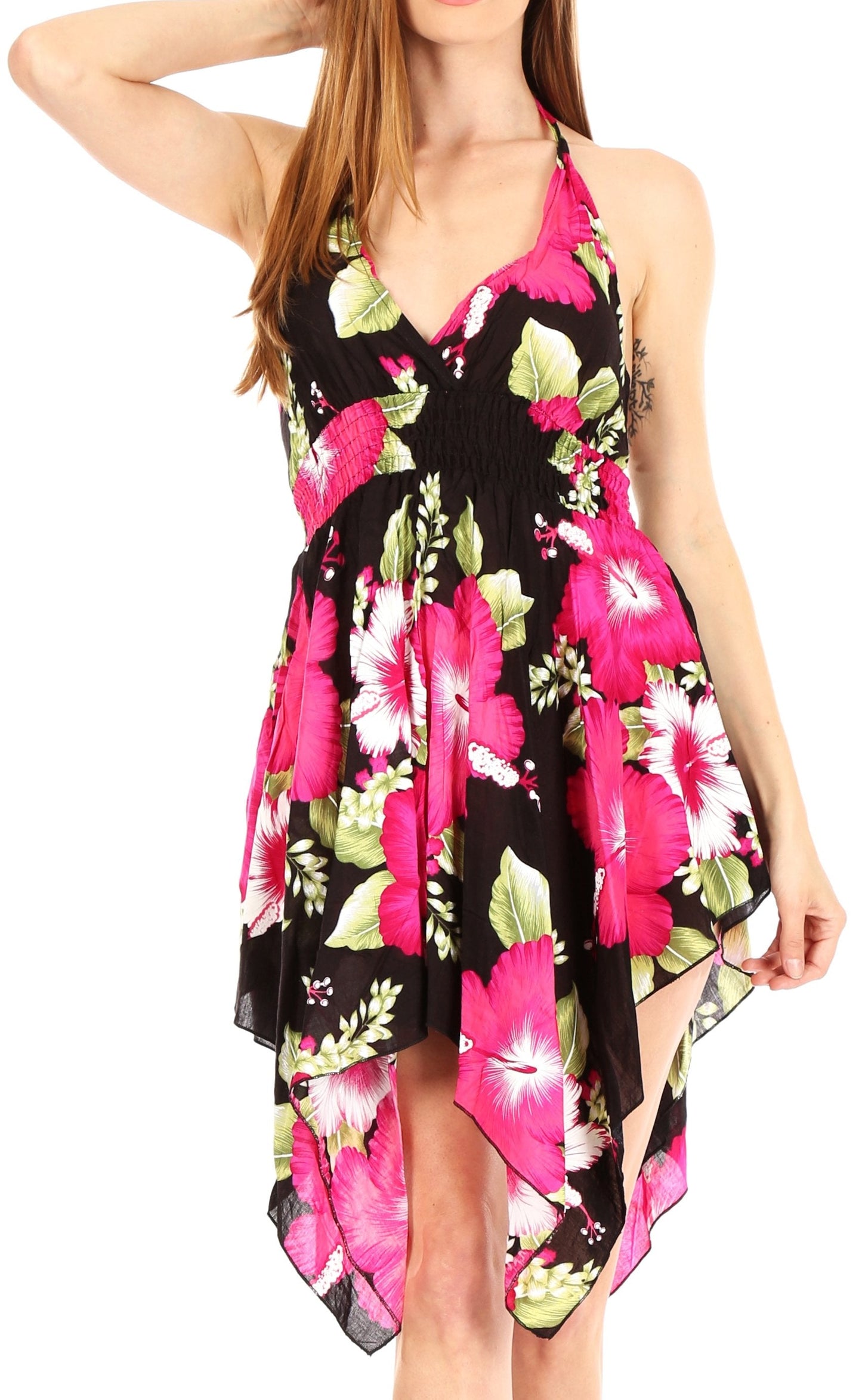 Sakkas Svana Women's V-neck Spaghetti Strap Floral Print Summer Casual Short Dress - Concordia Style Boutique